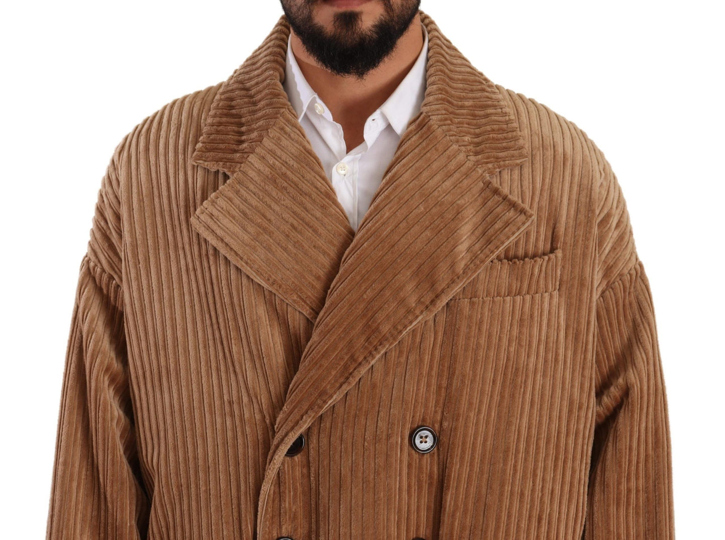 Beigefarbener Baumwollcord Langer Mantel Jacke