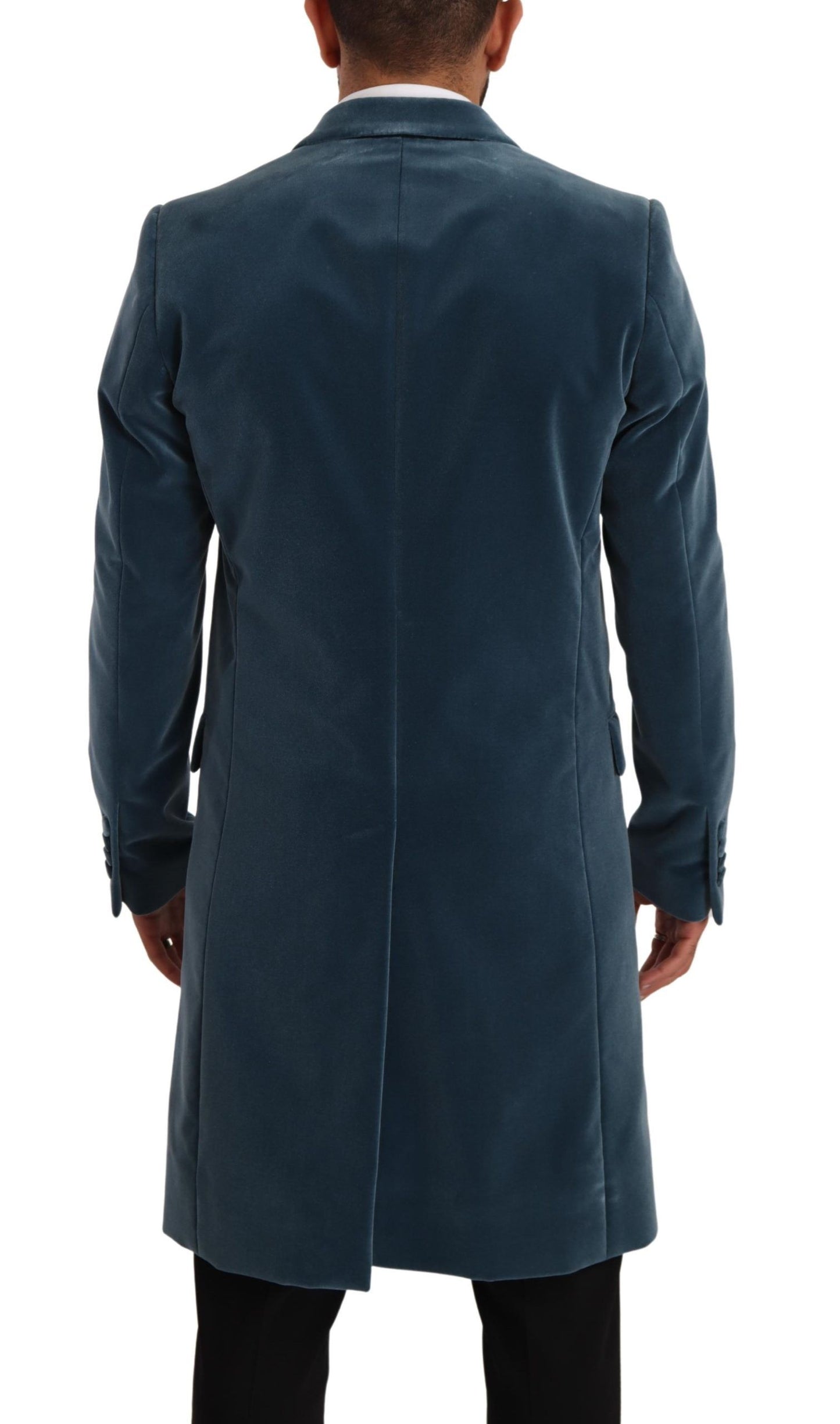 Blauer Baumwollsamt Long Overcoat Jacke
