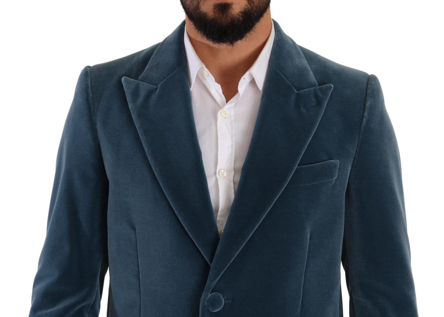 Blauer Baumwollsamt Long Overcoat Jacke