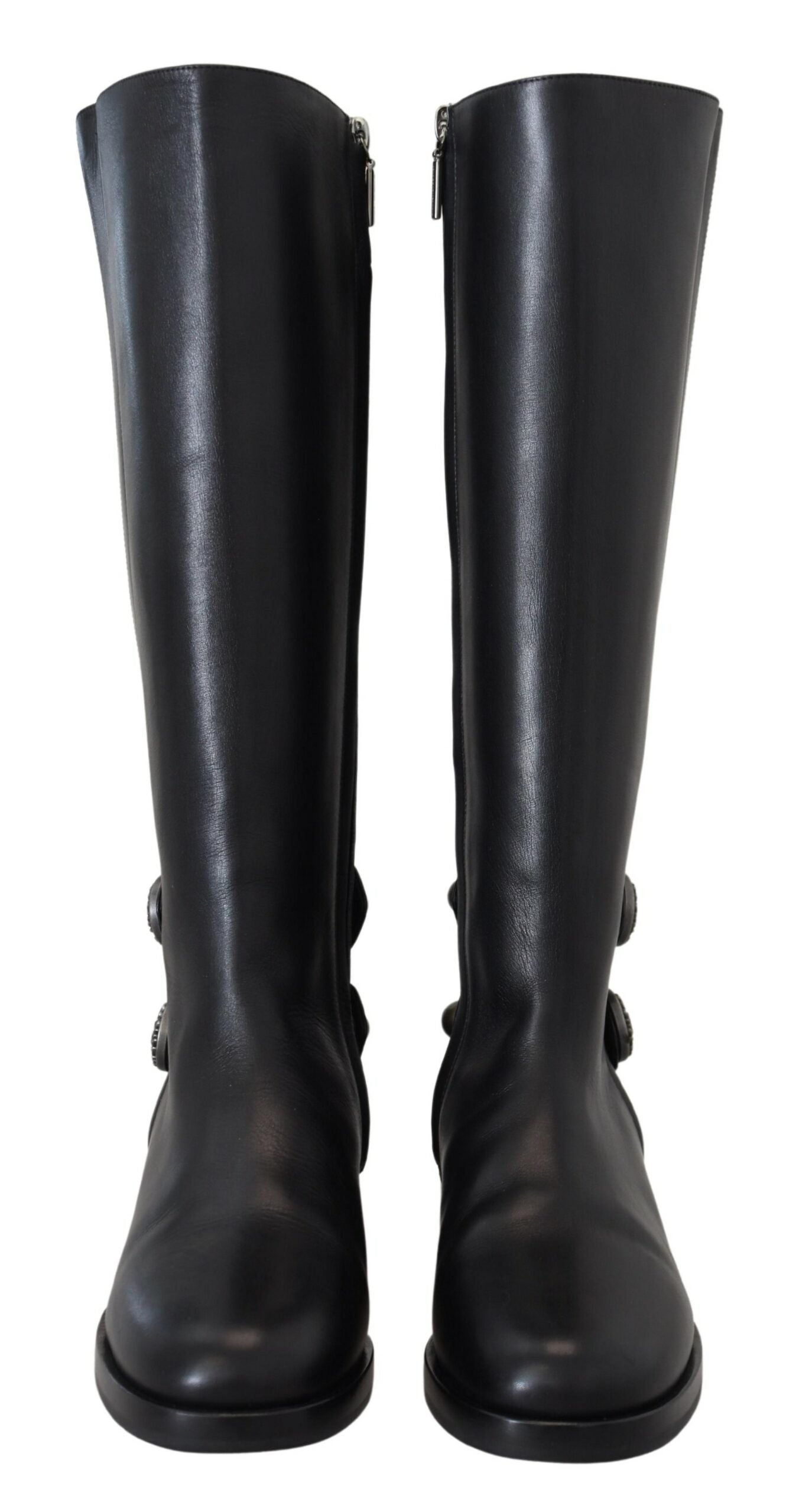 Schwarz Kalbsleder Biker Frauen Stiefel Schuhe