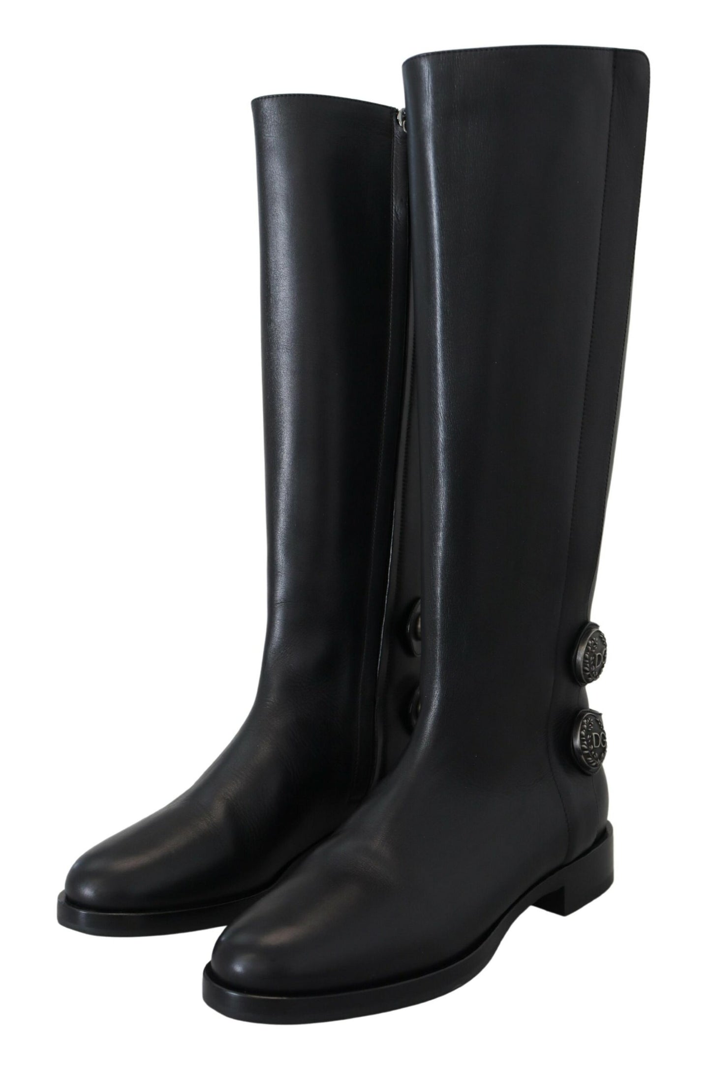 Schwarz Kalbsleder Biker Frauen Stiefel Schuhe