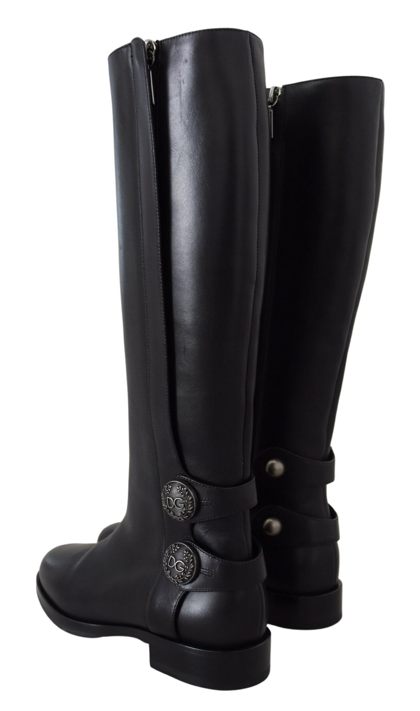 Schwarz Kalbsleder Biker Frauen Stiefel Schuhe