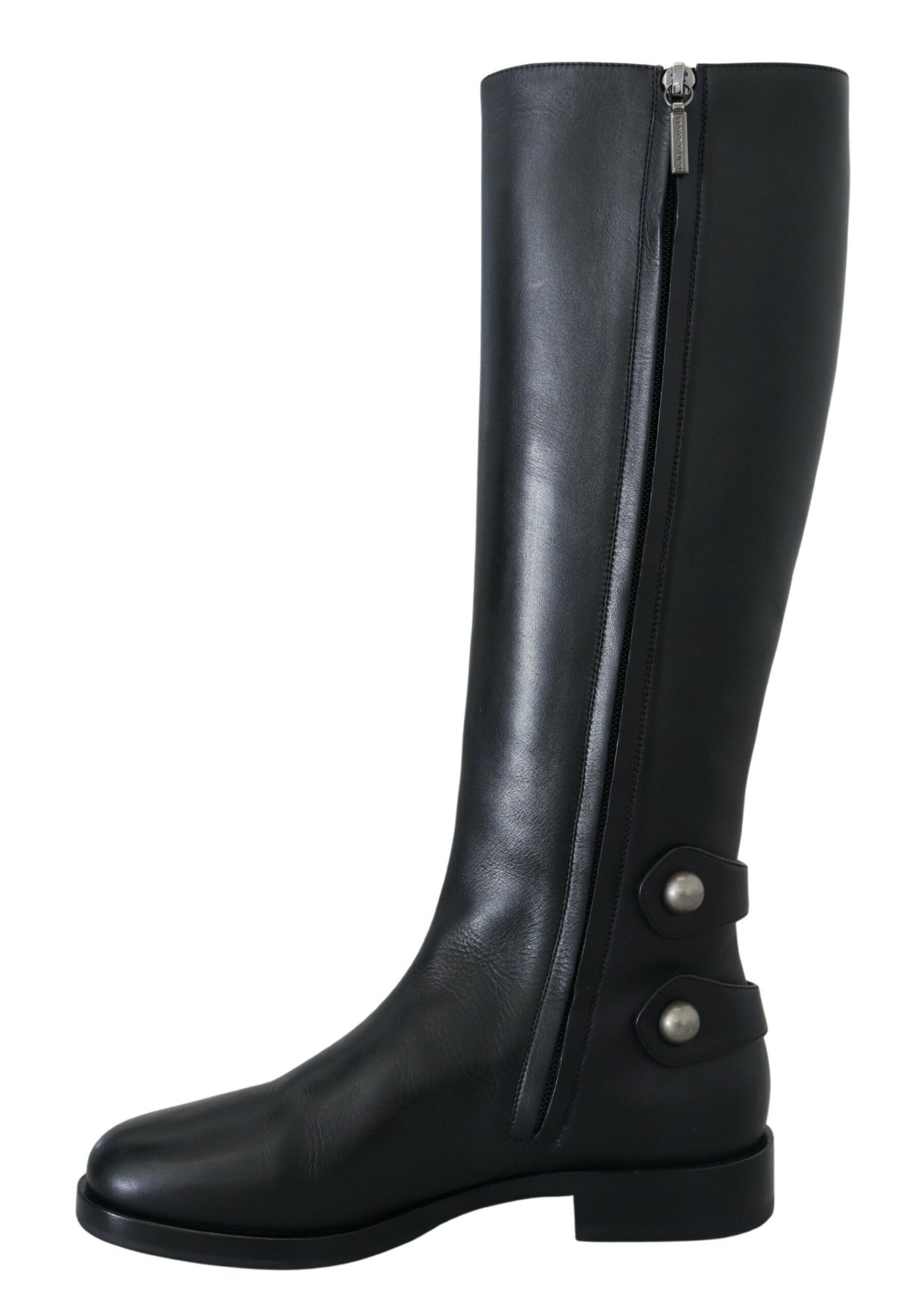 Schwarz Kalbsleder Biker Frauen Stiefel Schuhe