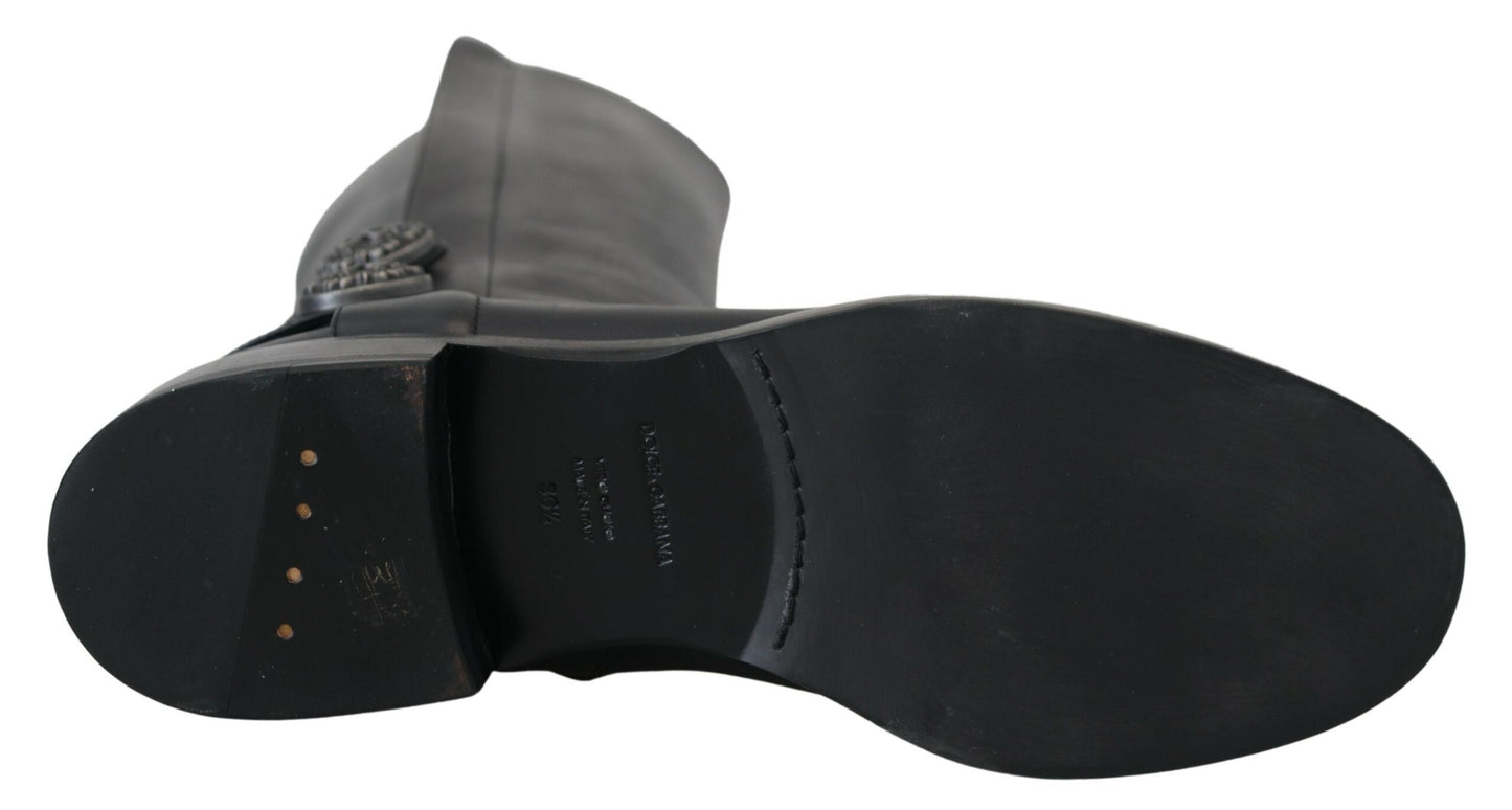 Schwarz Kalbsleder Biker Frauen Stiefel Schuhe