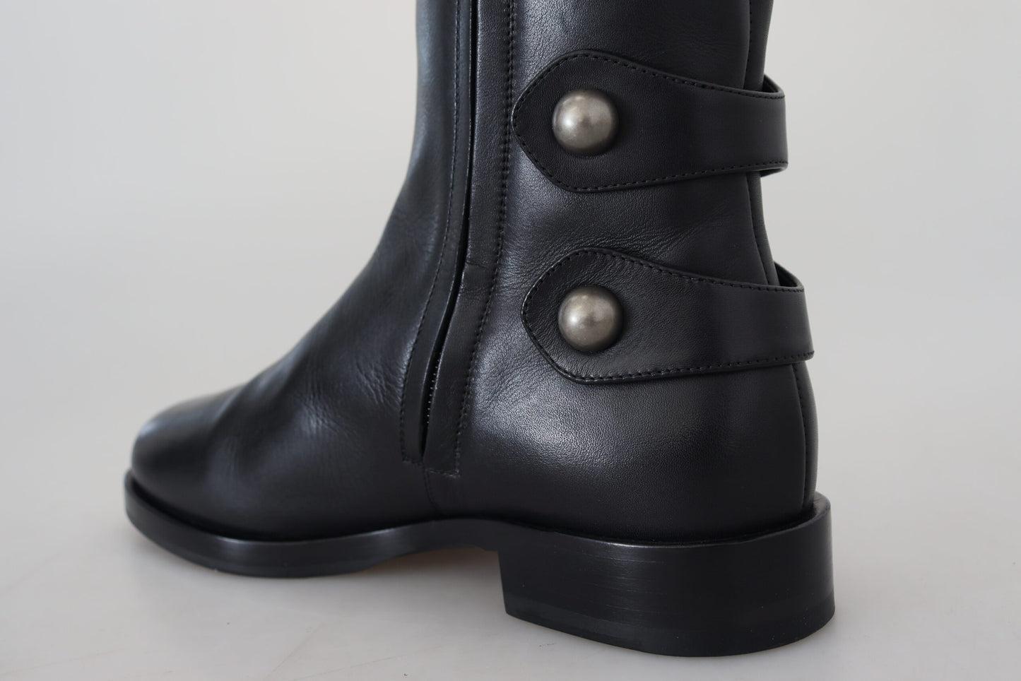 Schwarz Kalbsleder Biker Frauen Stiefel Schuhe