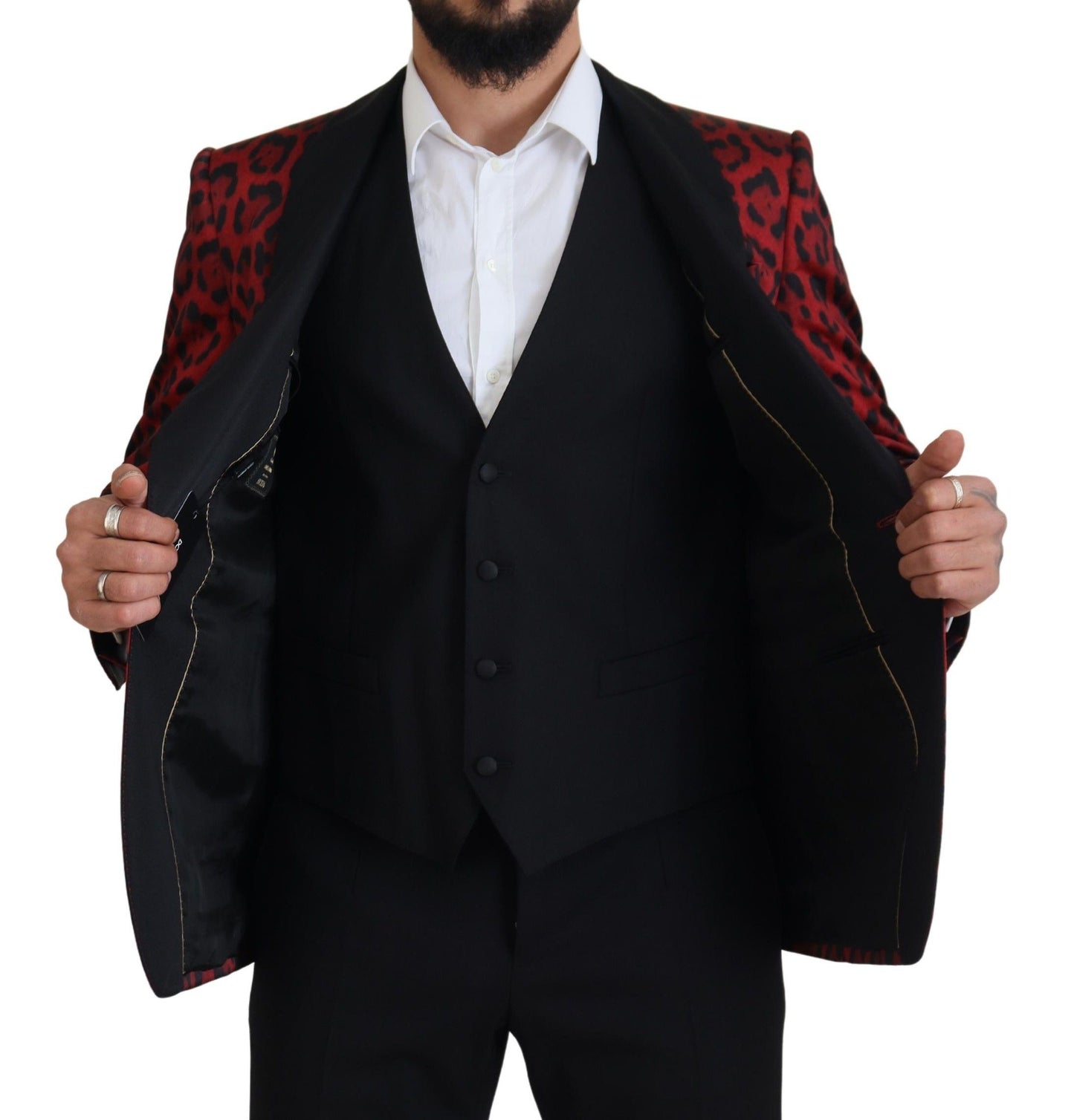Rotes SICILIA Leopard Formales 3er-Set Anzug