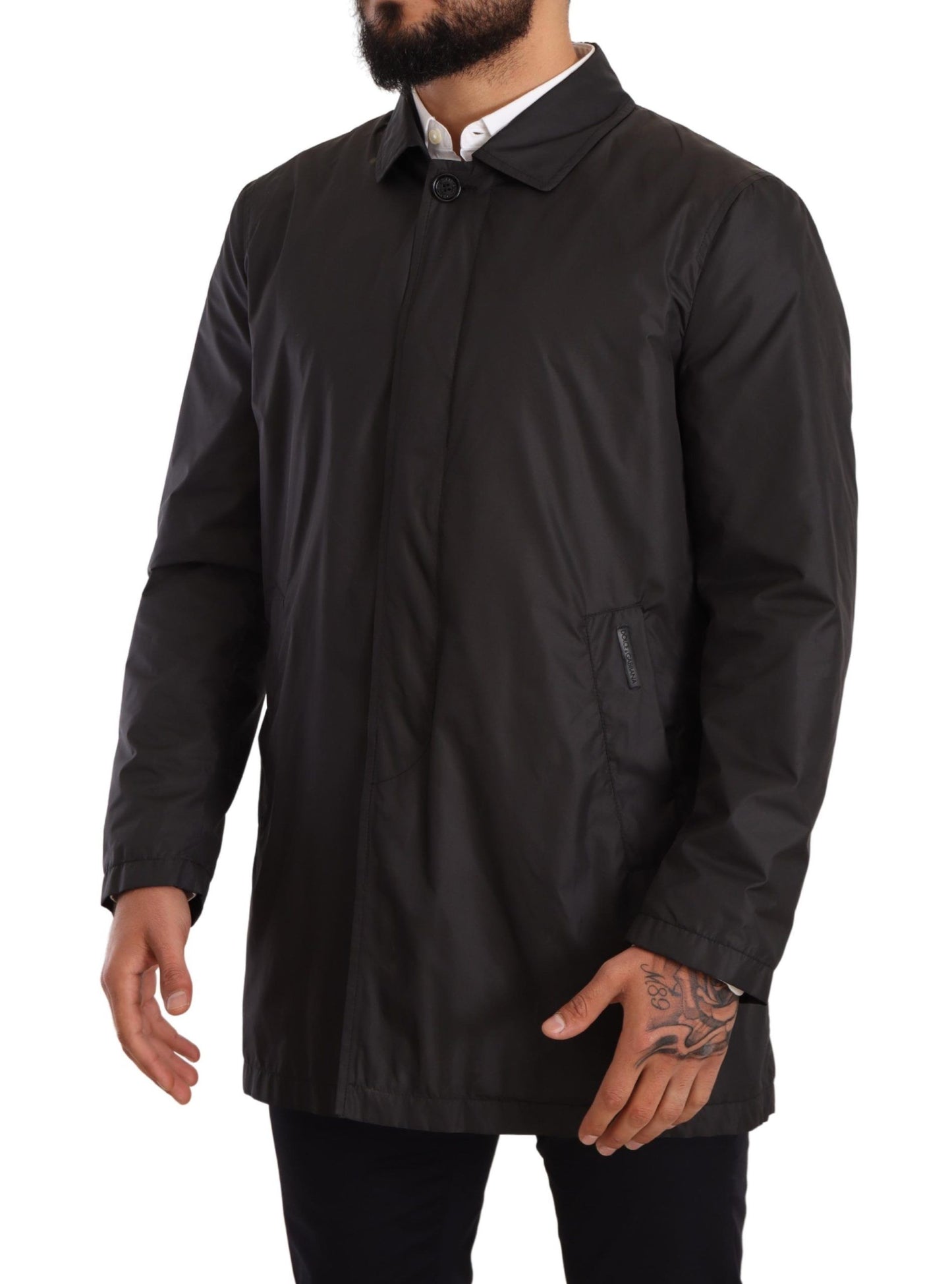 Schwarzer Polyester Herren Trenchcoat Jacke