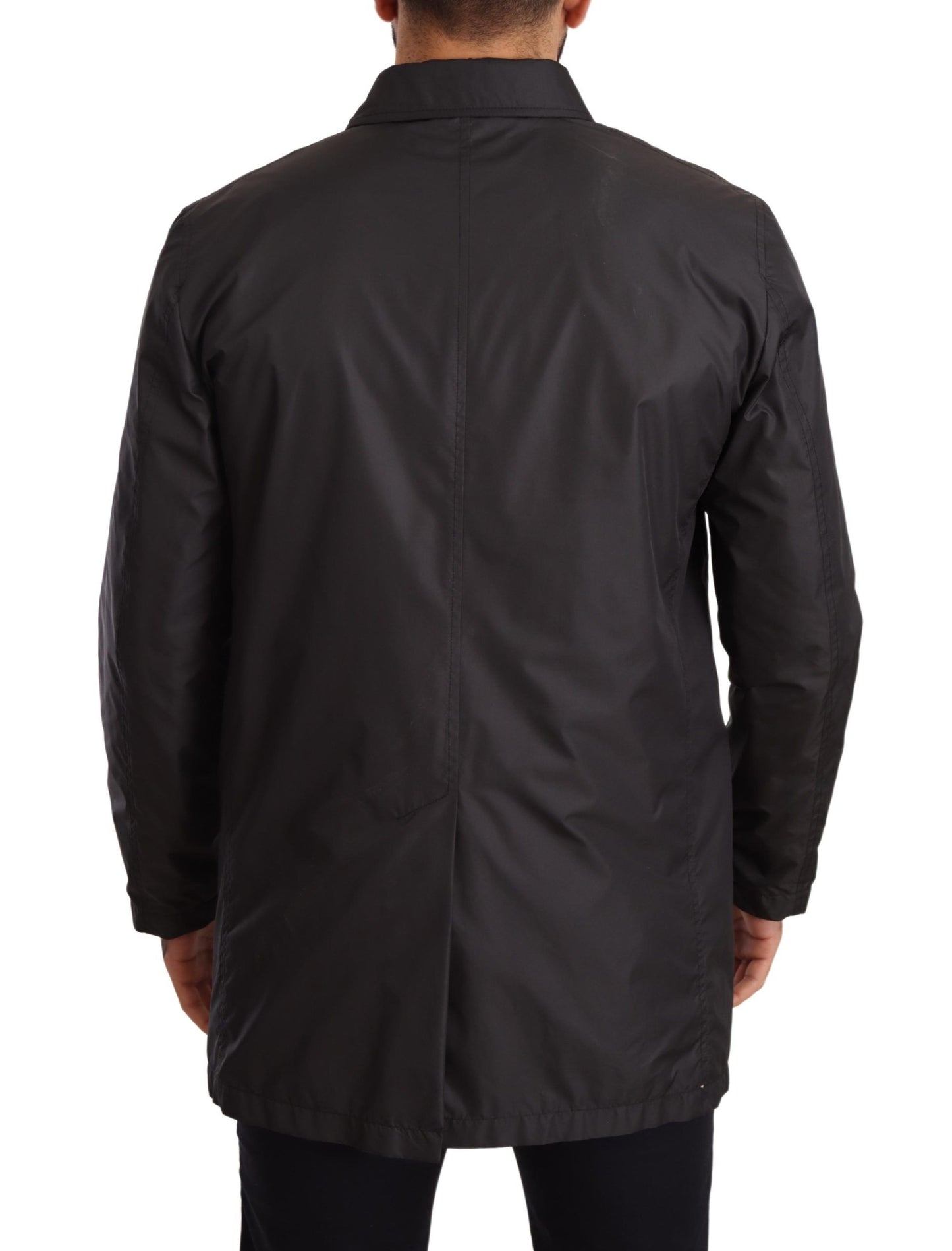 Schwarzer Polyester Herren Trenchcoat Jacke