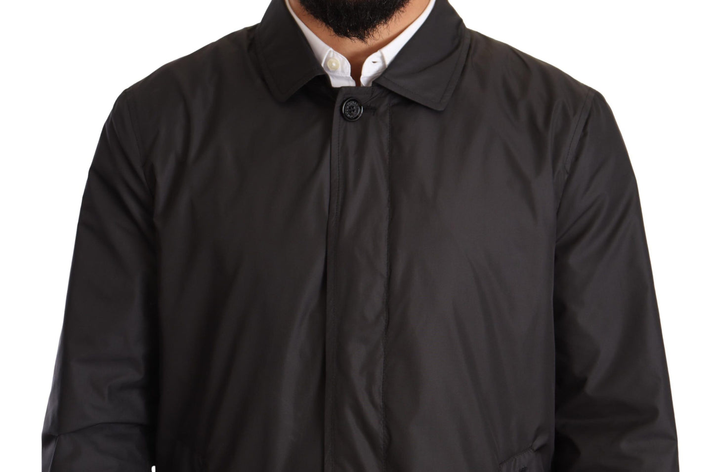 Schwarzer Polyester Herren Trenchcoat Jacke