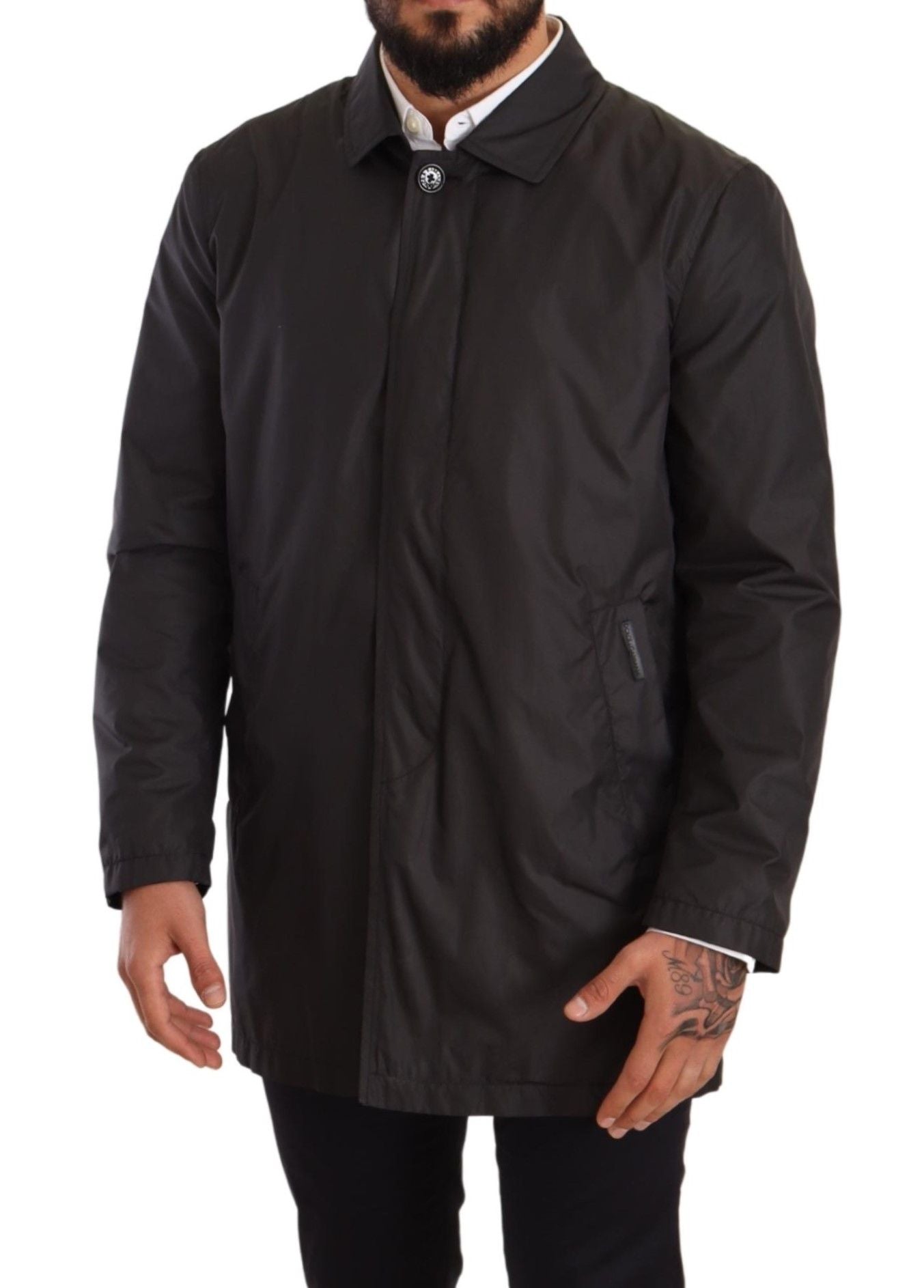 Schwarzer Polyester Herren Trenchcoat Jacke