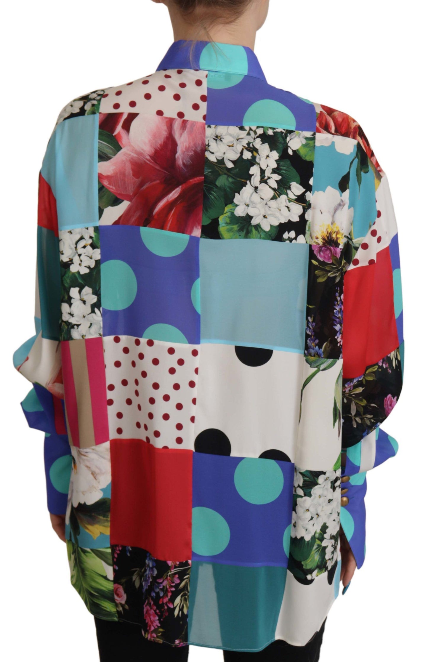 Multicolor Floral Silk Top Shirt Bluse