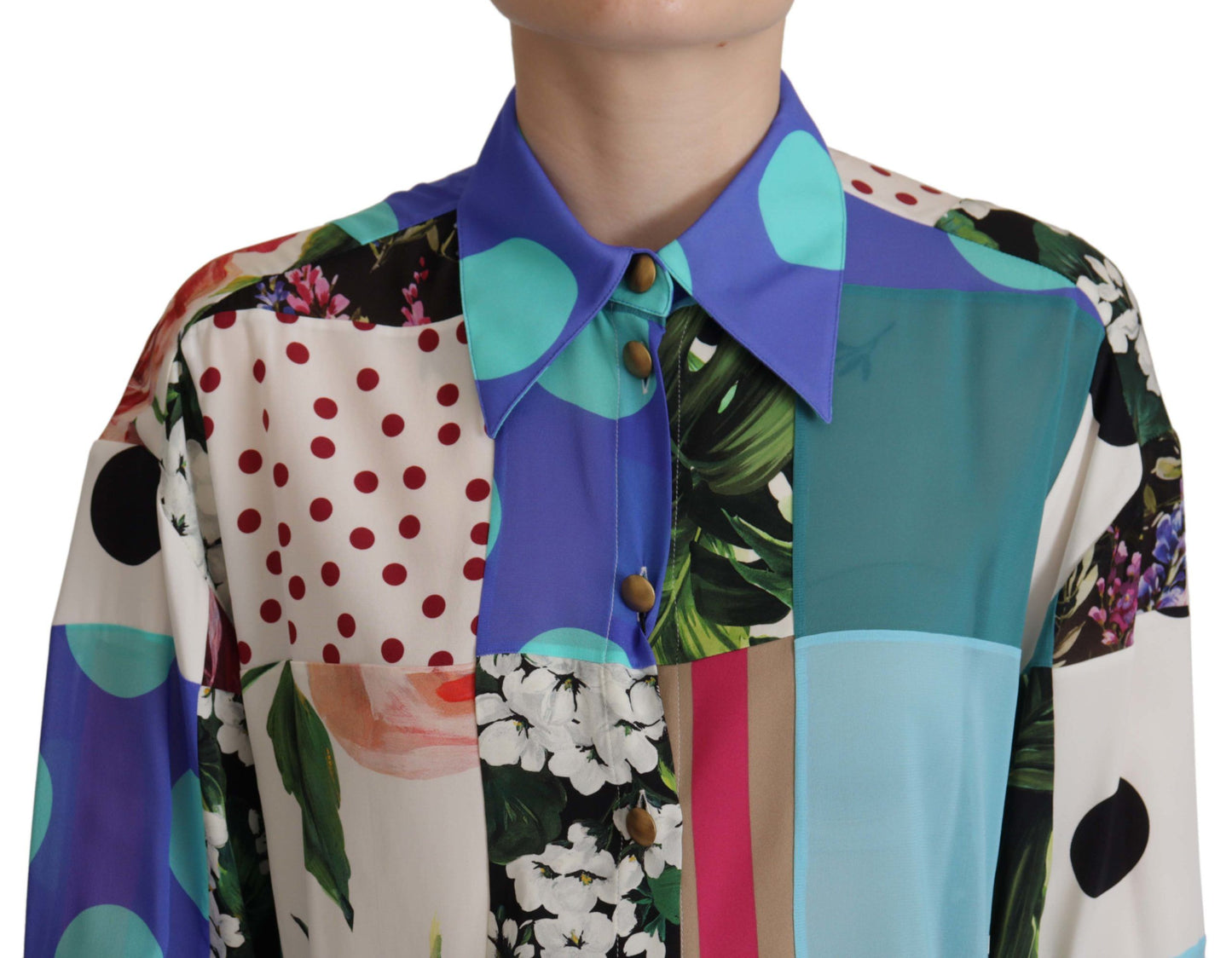 Multicolor Floral Silk Top Shirt Bluse