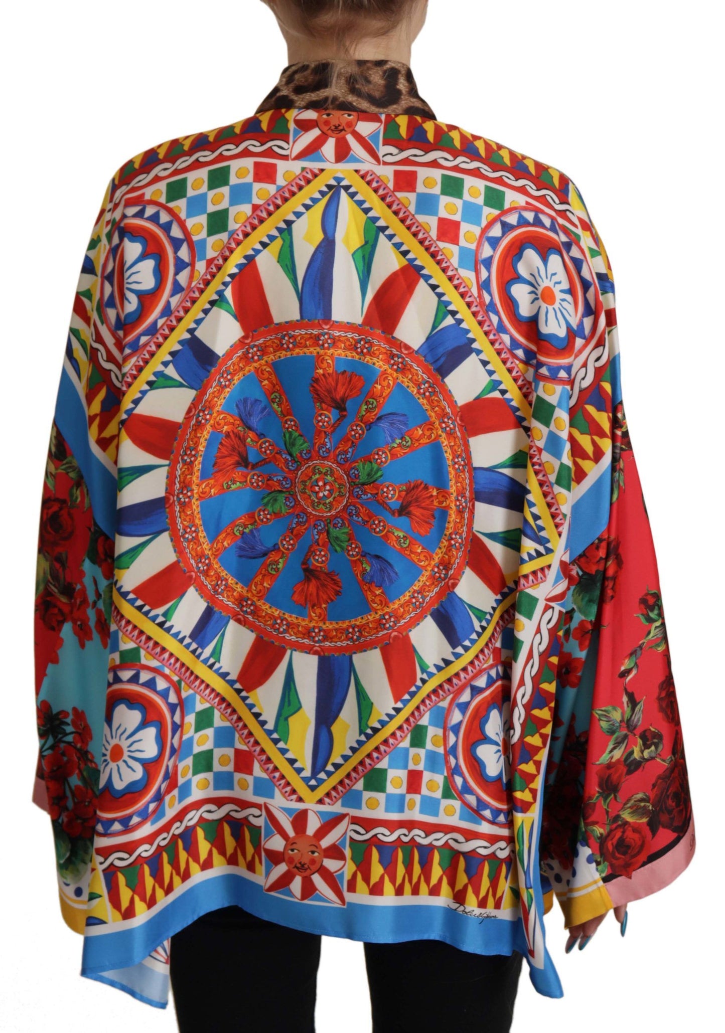 Multicolor Majolika Floral Seidenhemd Bluse