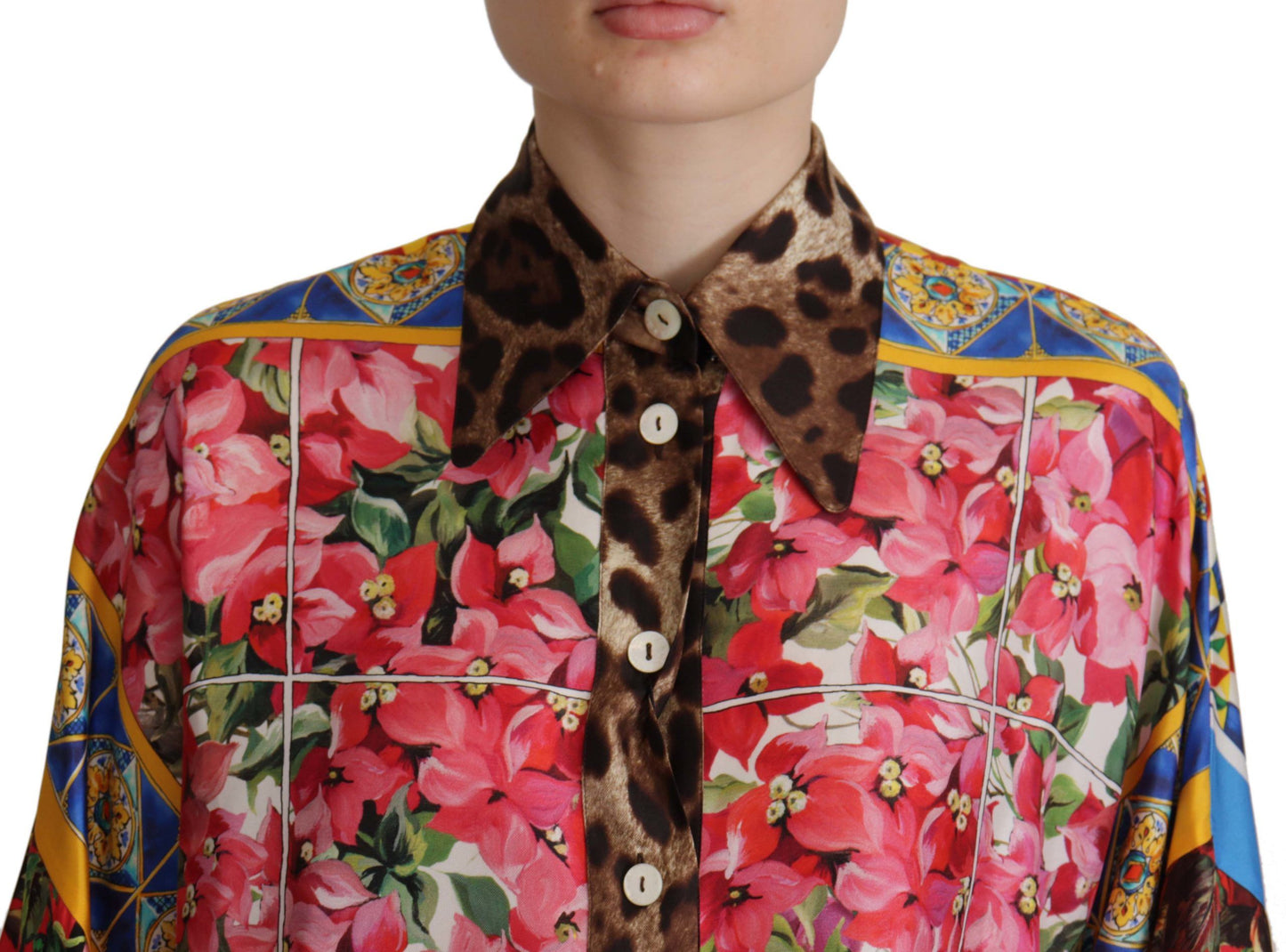 Multicolor Majolika Floral Seidenhemd Bluse