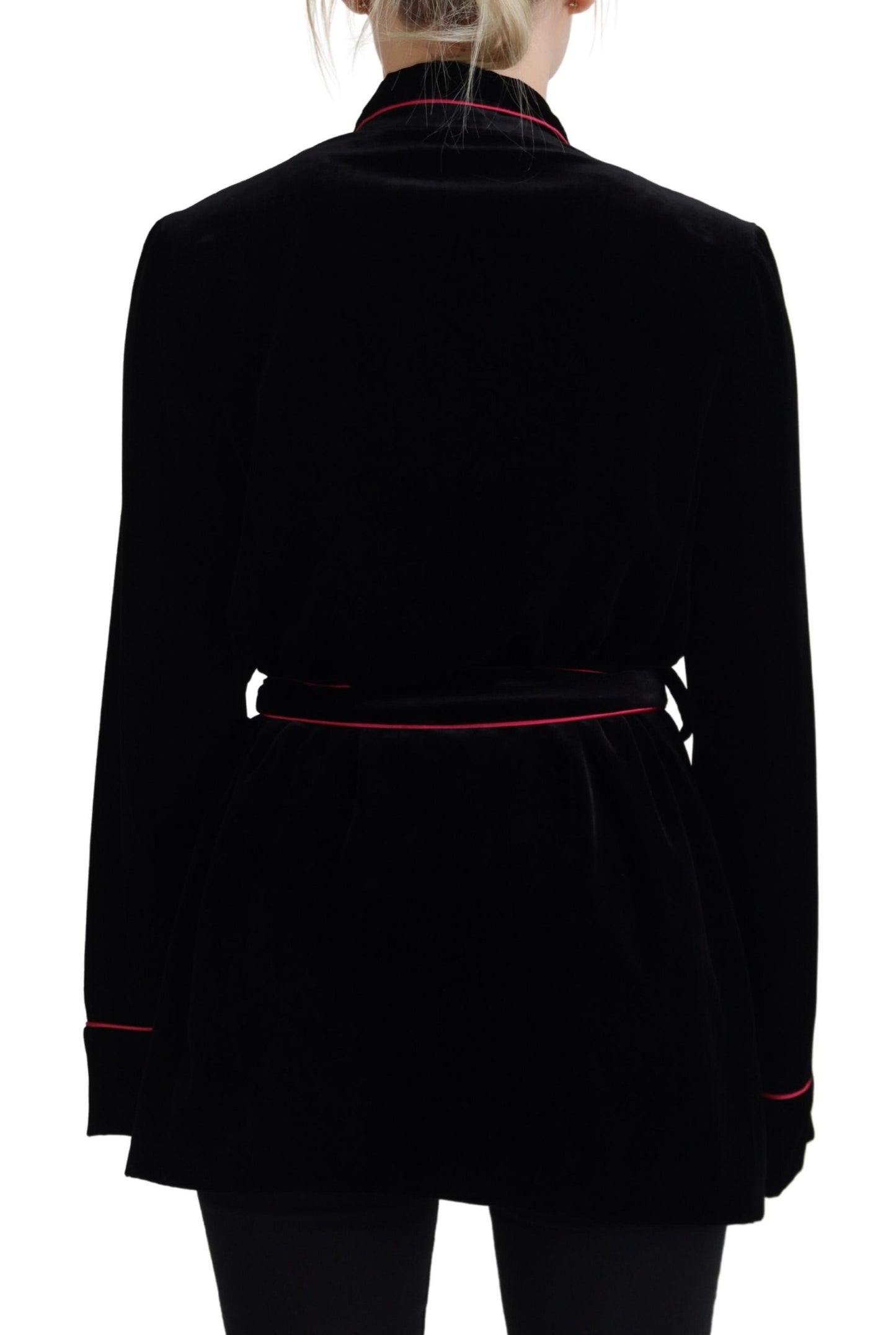 Schwarzer Blazer mit Gürtel und Knöpfen Viskosejacke