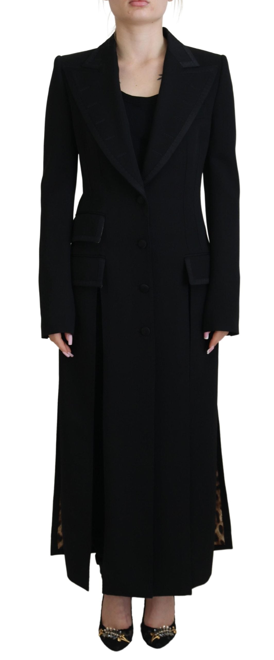 Schwarzer einreihiger Mantel Polyesterjacke