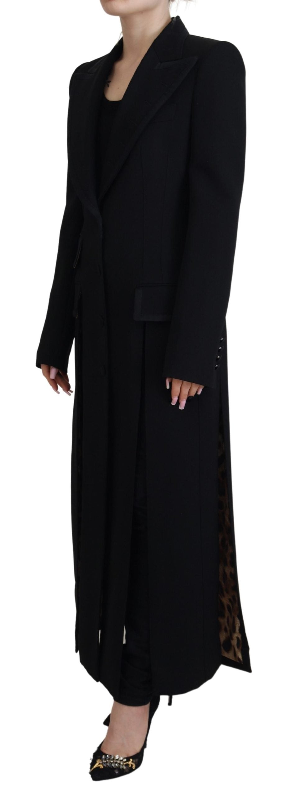 Schwarzer einreihiger Mantel Polyesterjacke