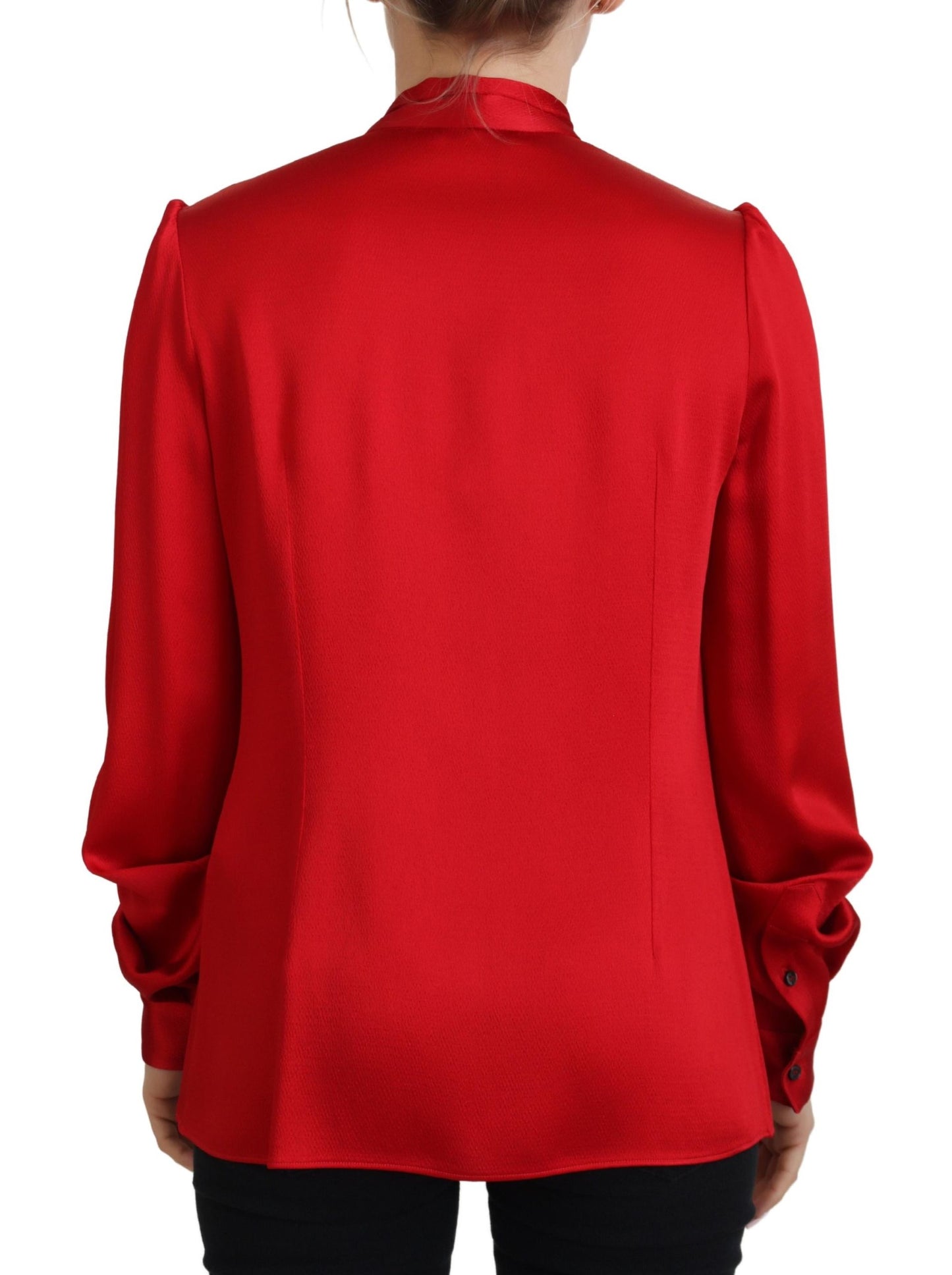 Rotes Blusentop mit Ascot-Kragen und langen Ärmeln