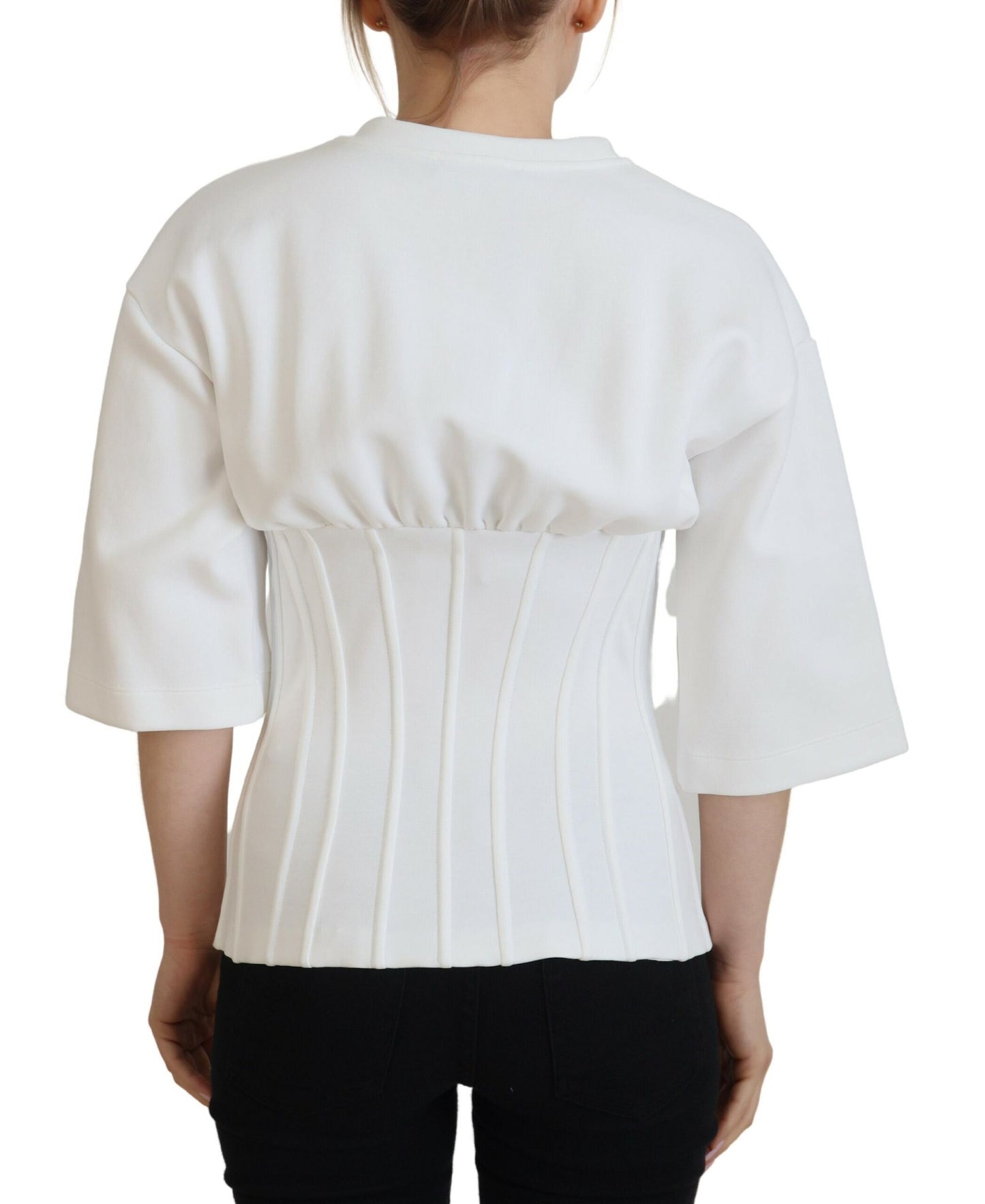 Weißes Korsett Stretch-Baumwoll-T-Shirt