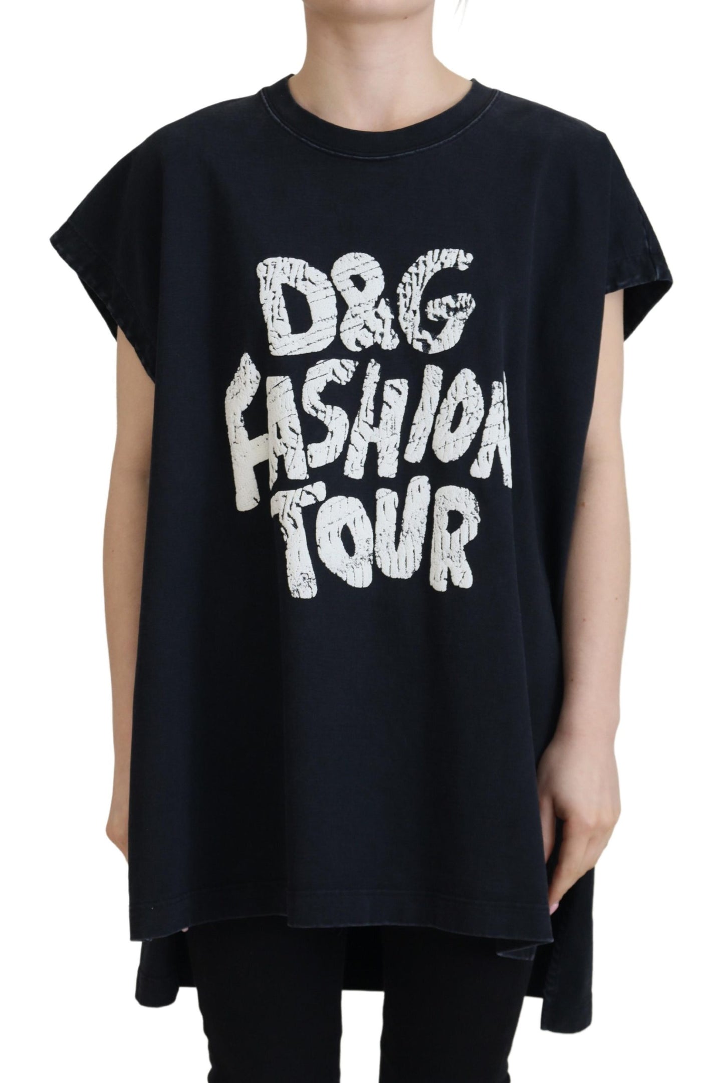 Schwarzes D&G Fashion Baumwoll-T-Shirt mit Rundhalsausschnitt