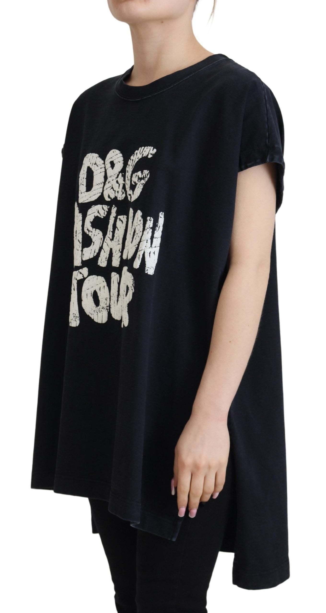 Schwarzes D&G Fashion Baumwoll-T-Shirt mit Rundhalsausschnitt
