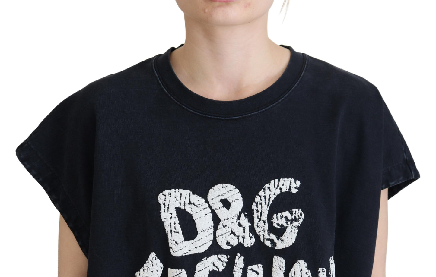 Schwarzes D&G Fashion Baumwoll-T-Shirt mit Rundhalsausschnitt