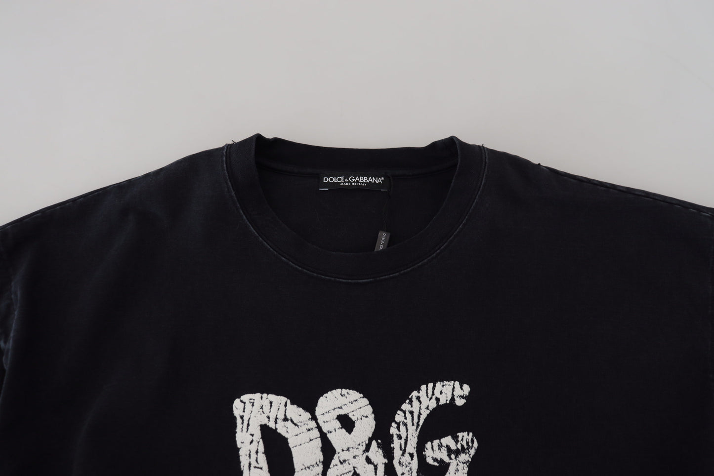 Schwarzes D&G Fashion Baumwoll-T-Shirt mit Rundhalsausschnitt