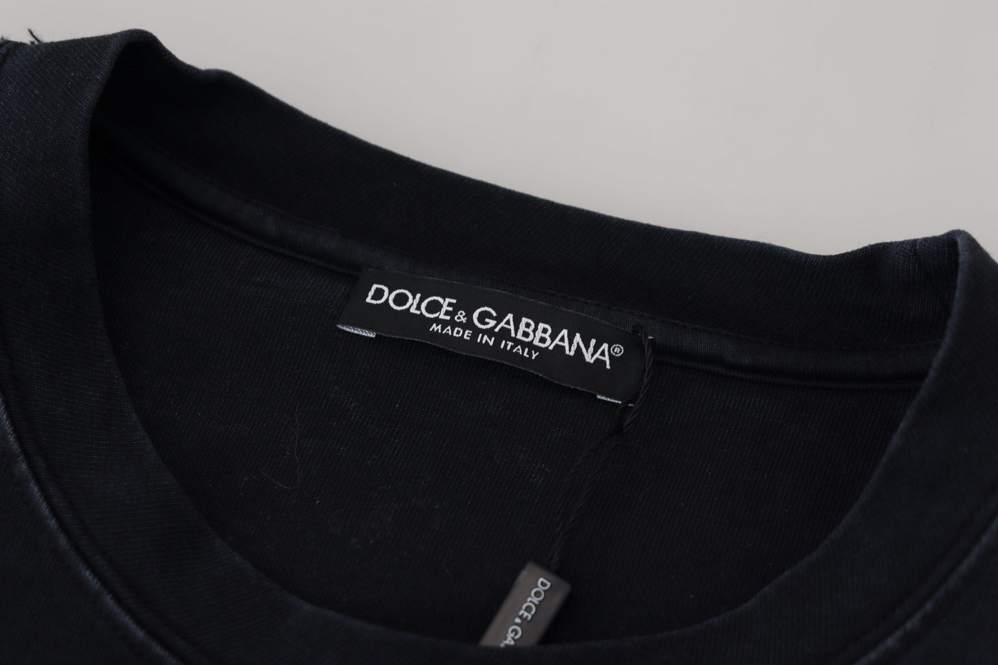 Schwarzes D&G Fashion Baumwoll-T-Shirt mit Rundhalsausschnitt
