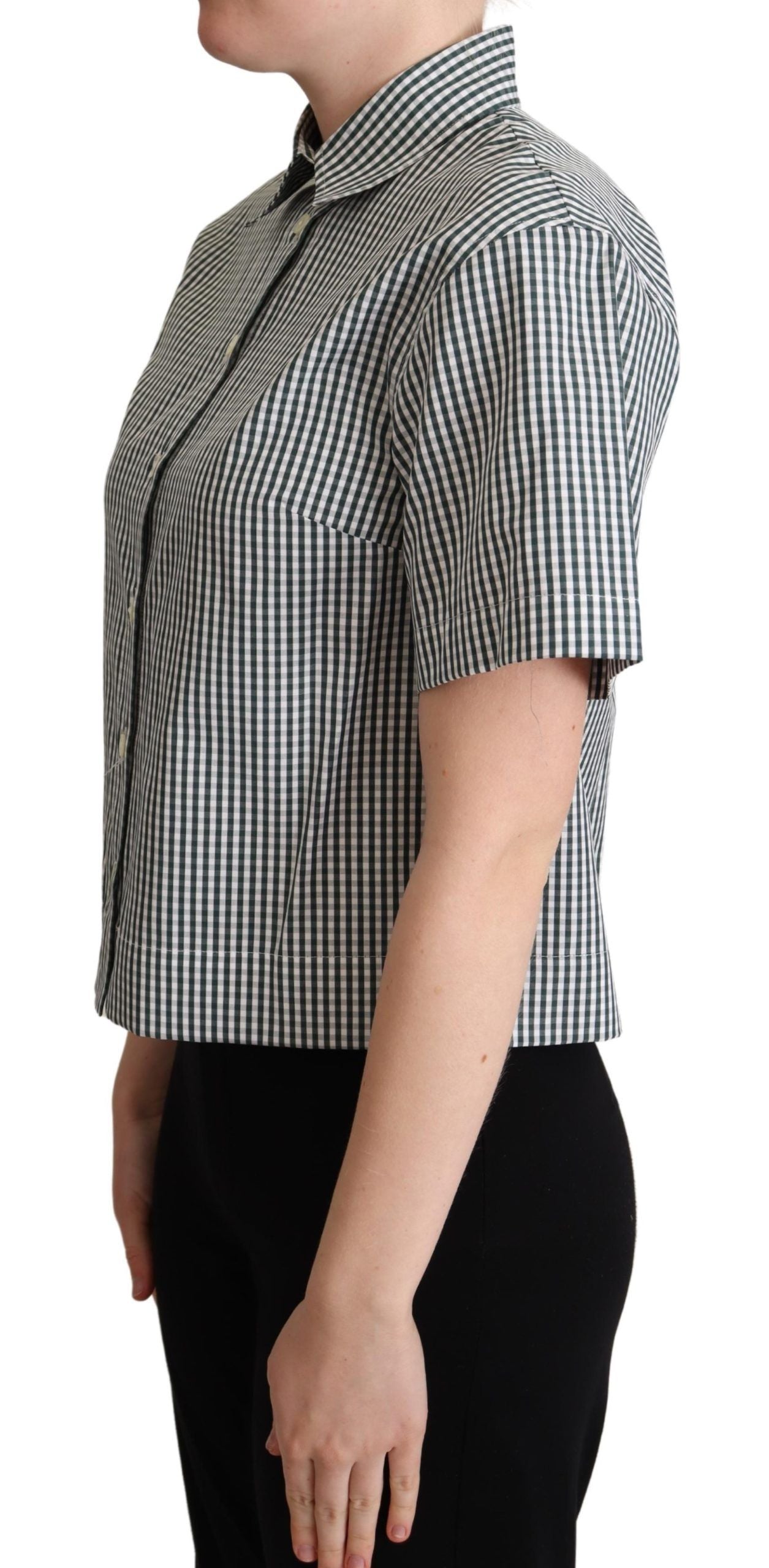 Weißes grünes Baumwollkarohemd Bluse Oberteil