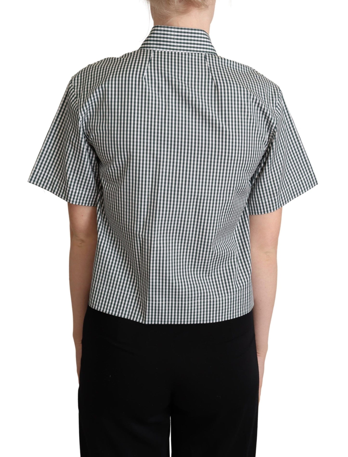 Weißes grünes Baumwollkarohemd Bluse Oberteil