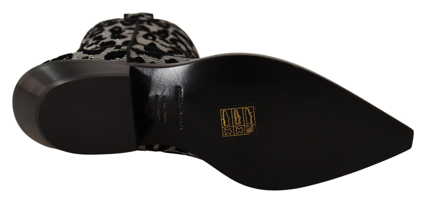 Grau Schwarz Leopard Cowboy Stiefel Schuhe