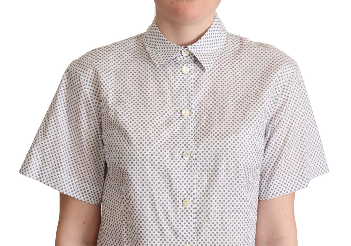 Weißes Graues Polka Dots Hemd mit Knopfleiste