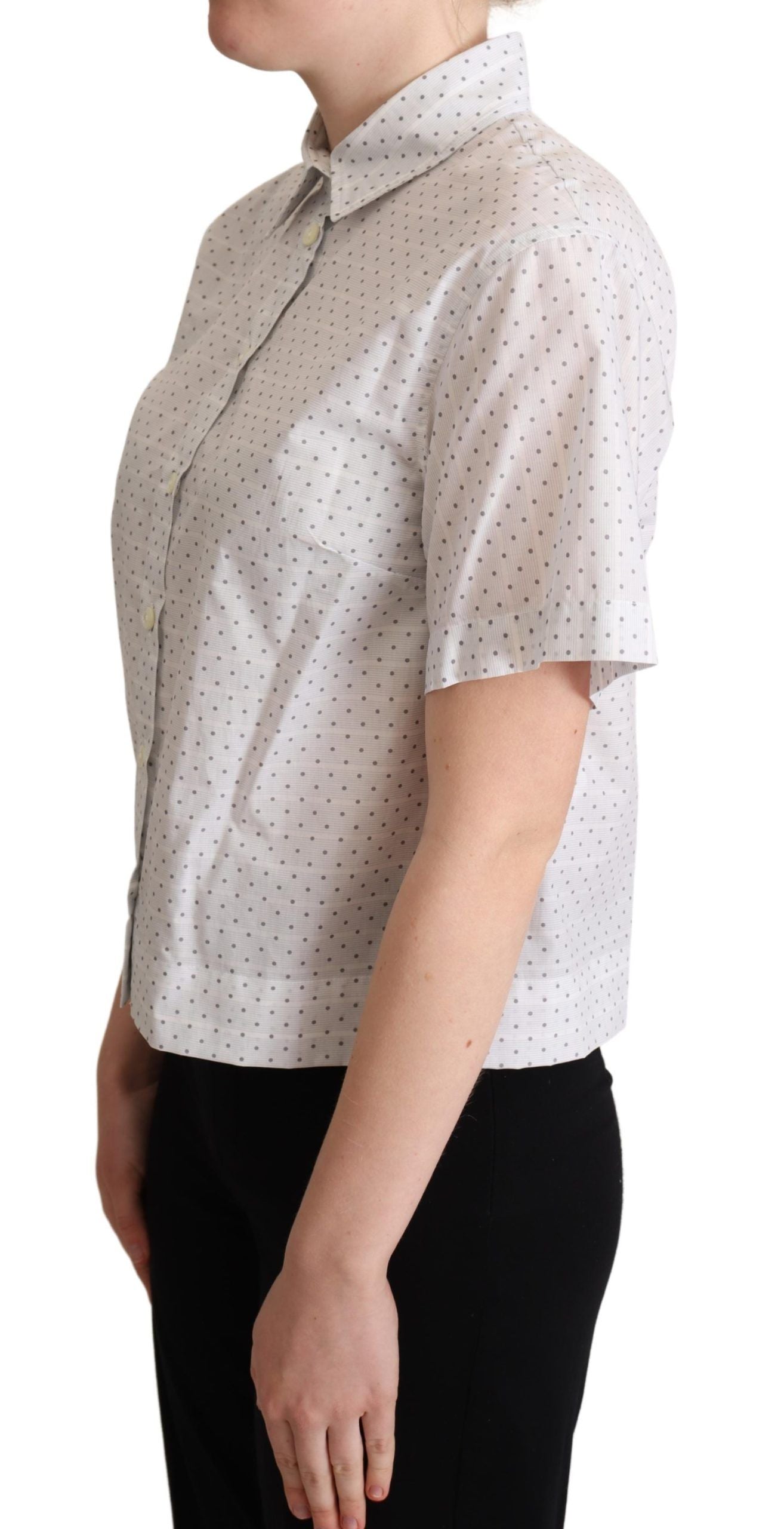 Weiß Schwarz Polka Dots Kragen Bluse Shirt