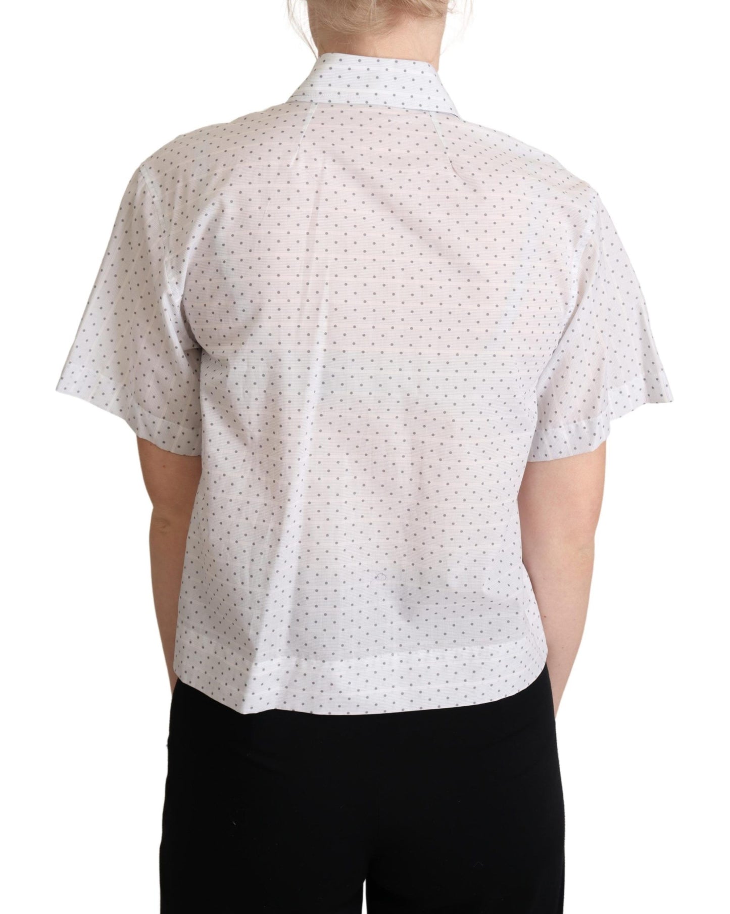 Weiß Schwarz Polka Dots Kragen Bluse Shirt