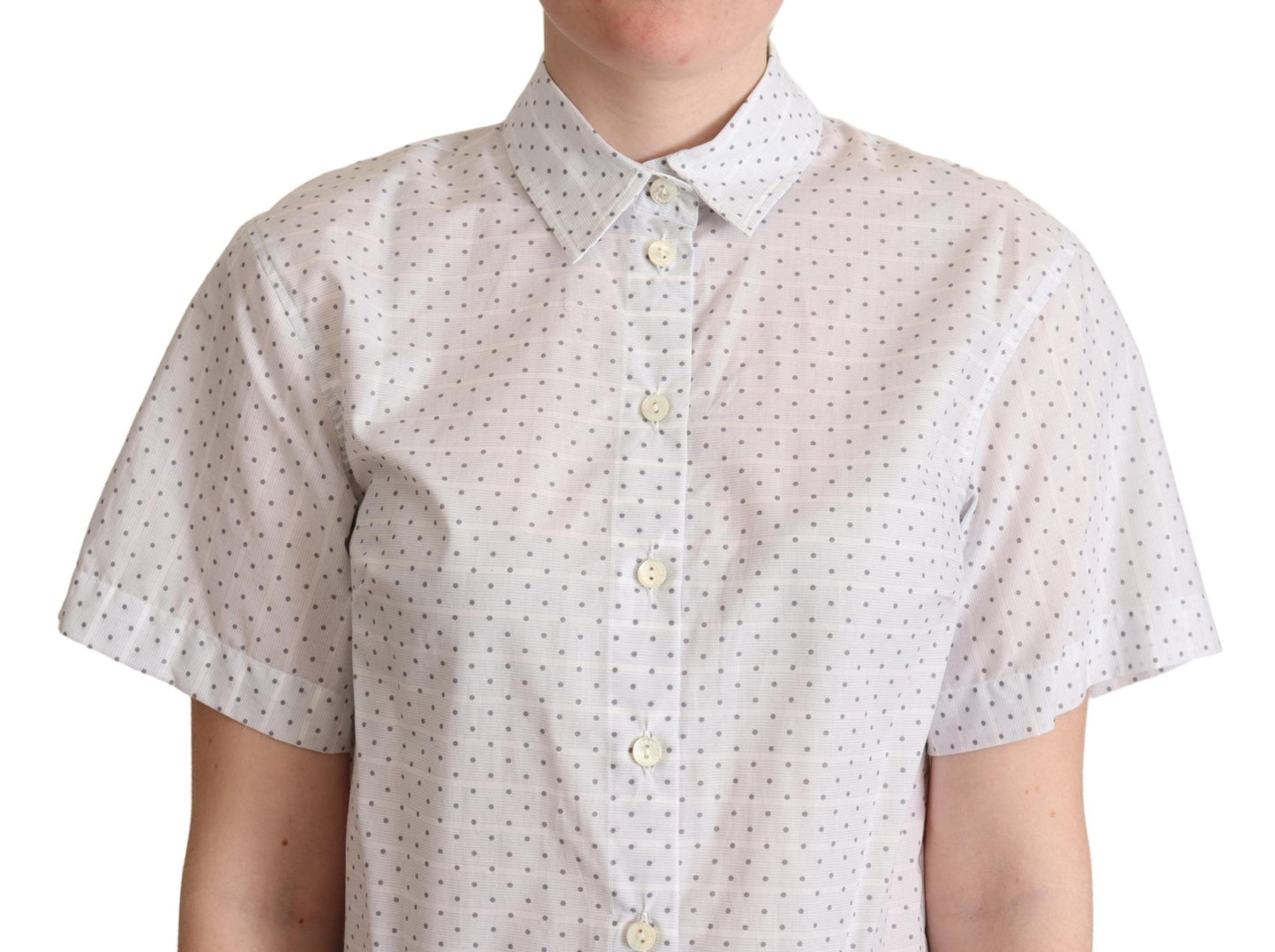 Weiß Schwarz Polka Dots Kragen Bluse Shirt