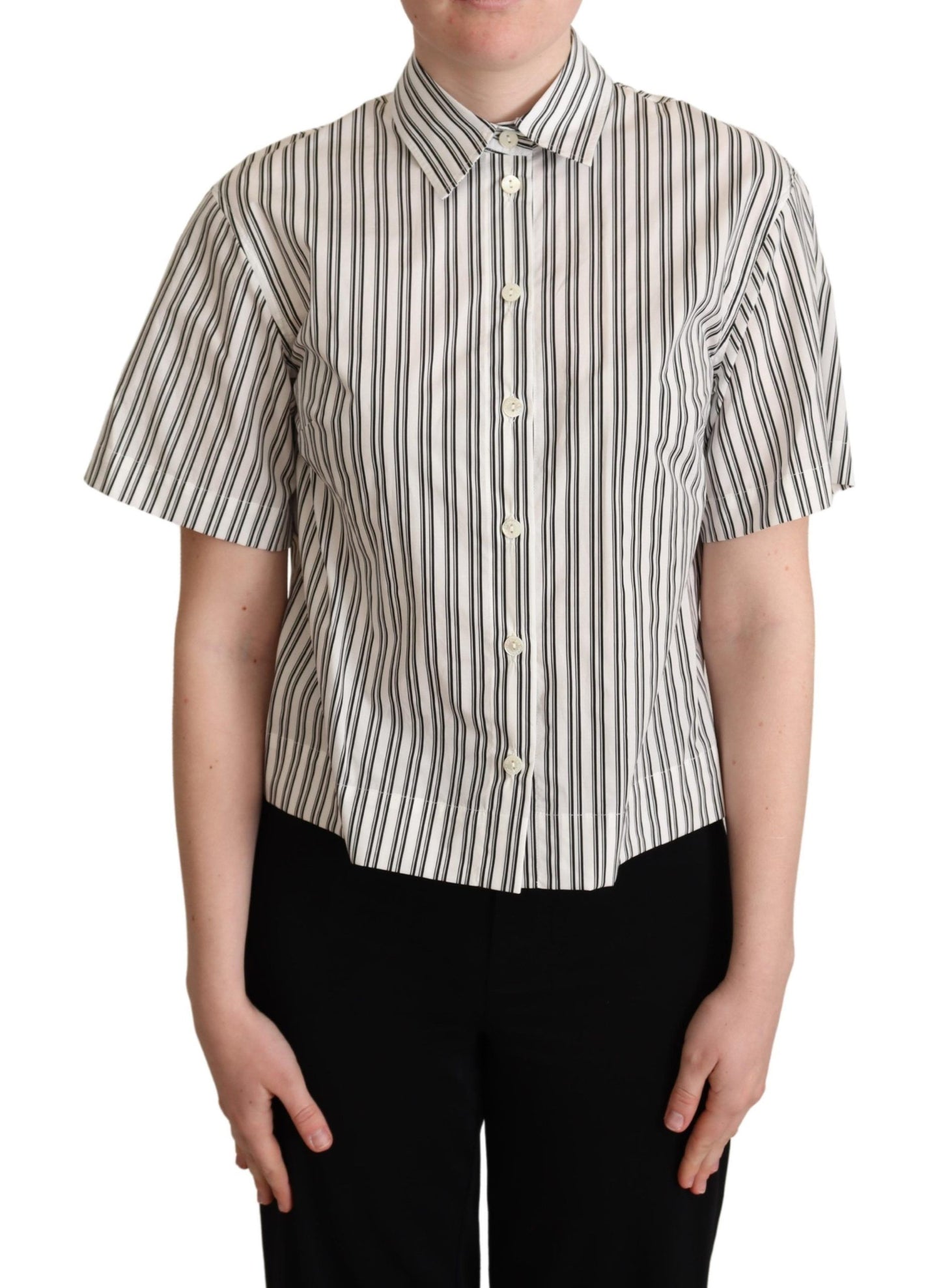 Weiß Schwarz Gestreiftes Hemd Bluse Top