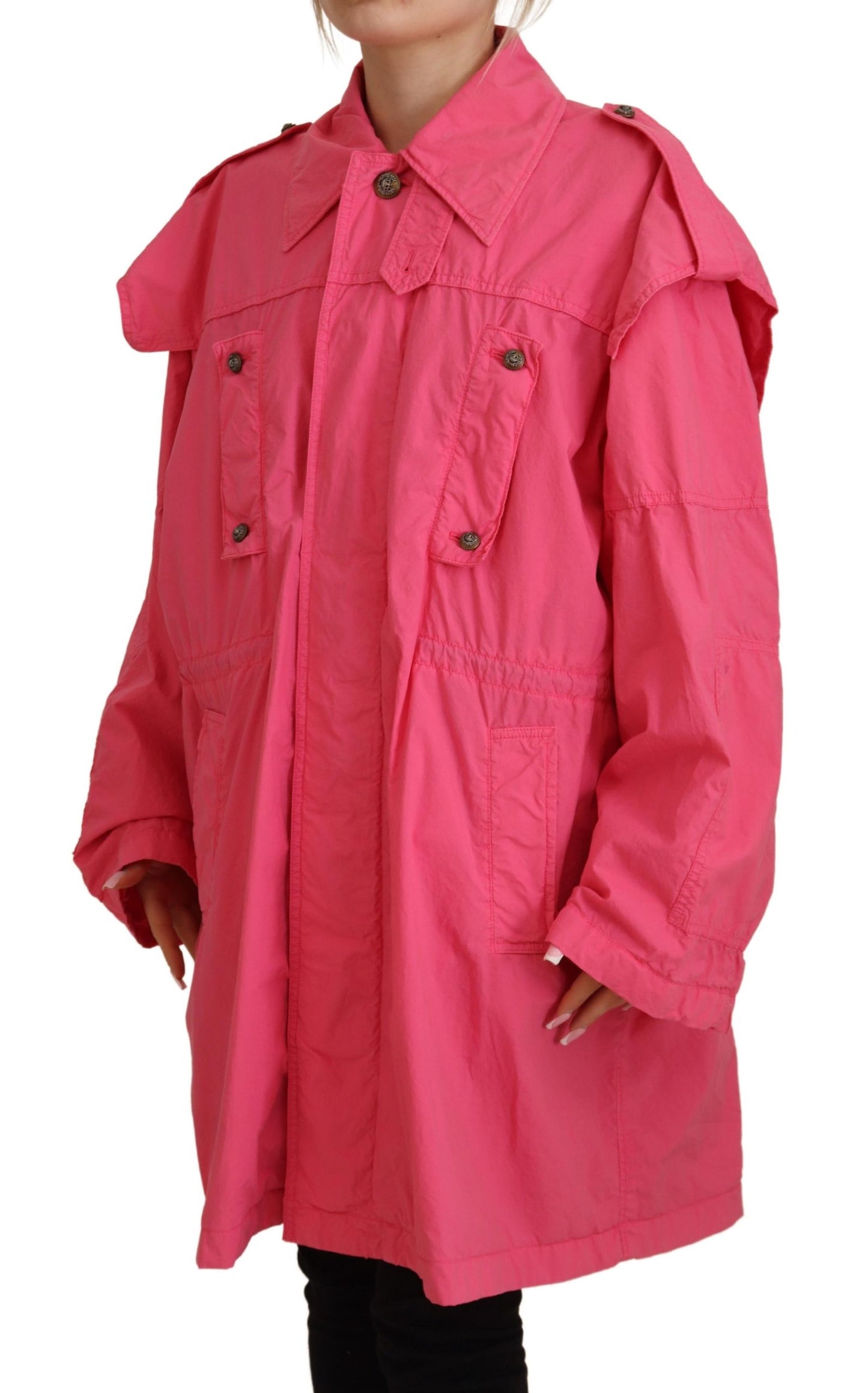 Rosa lange Windjacke aus Baumwolle mit Kragen