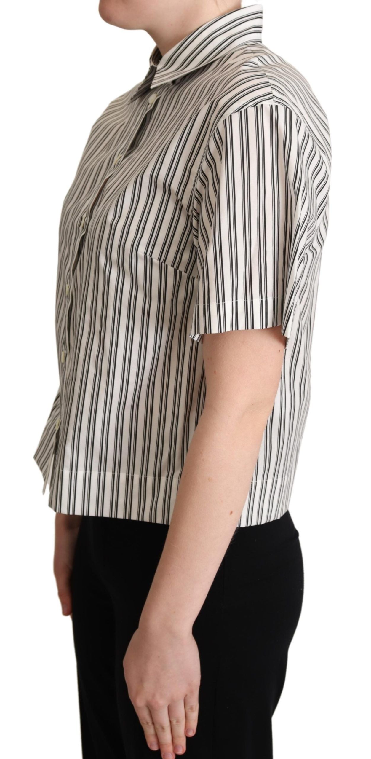 Weiß Schwarz Gestreiftes Hemd Bluse Top