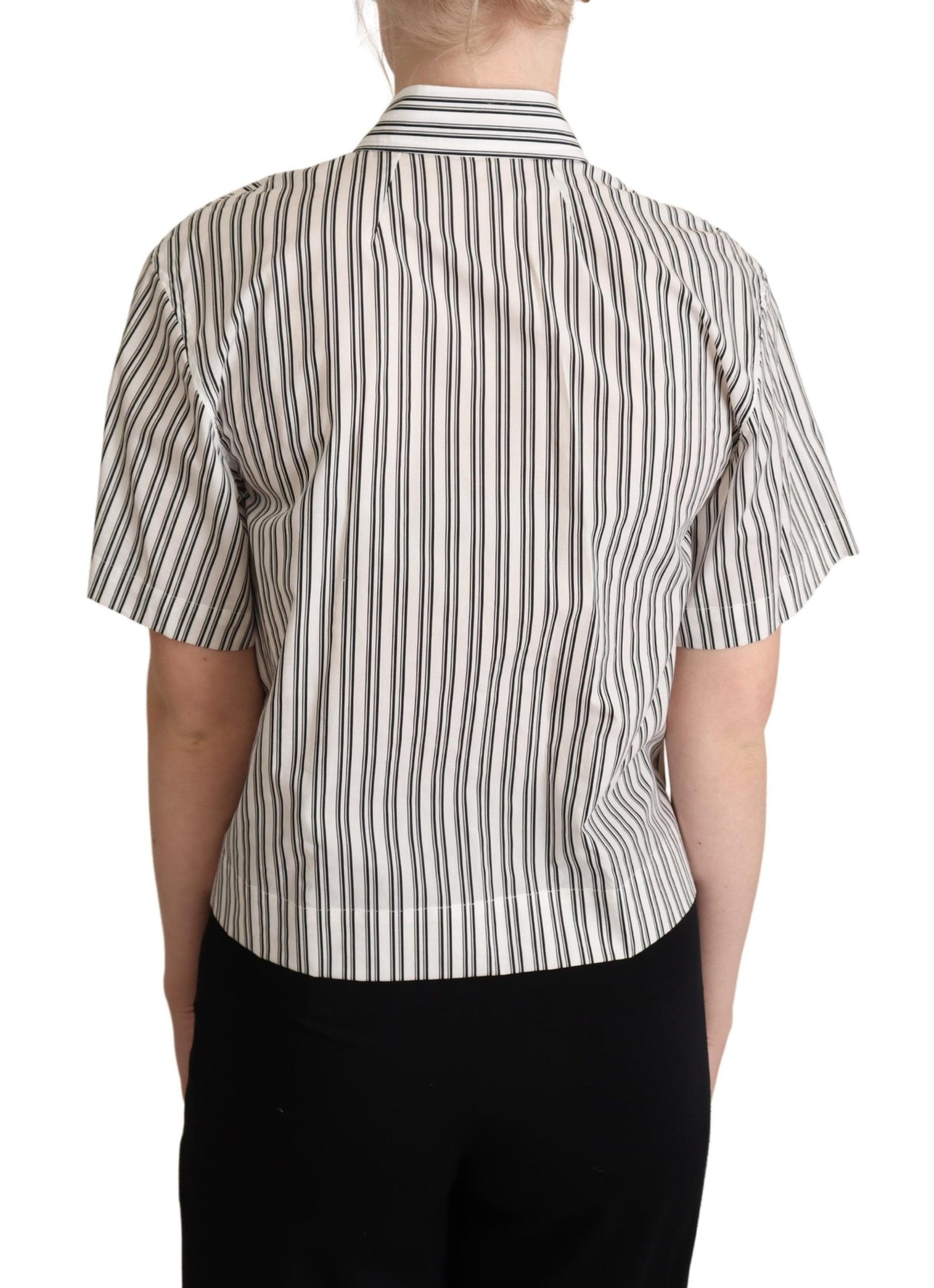 Weiß Schwarz Gestreiftes Hemd Bluse Top