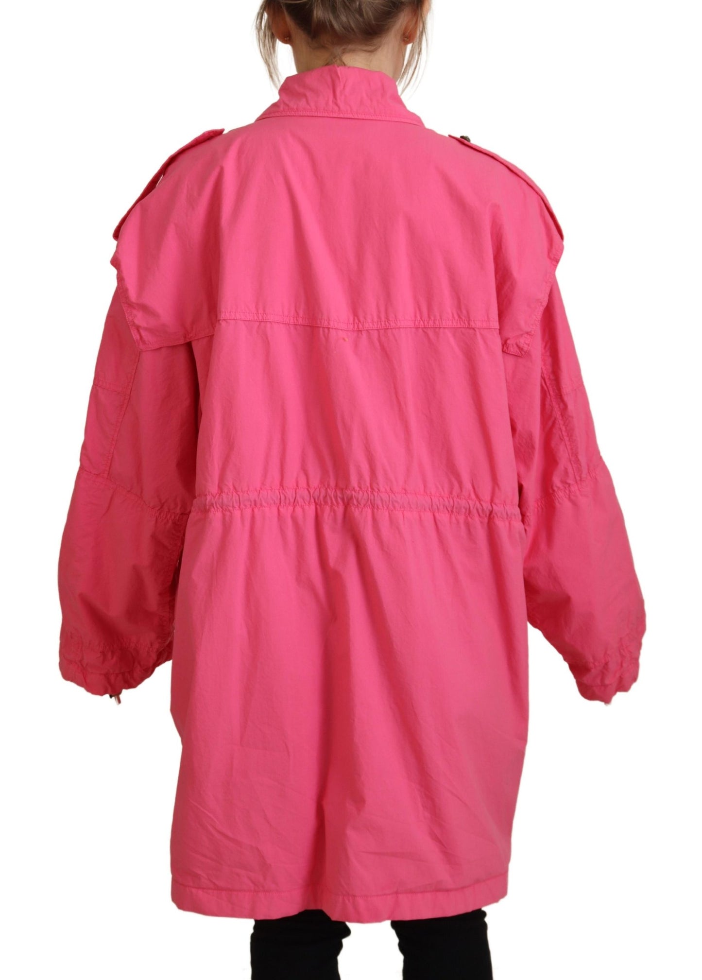 Rosa lange Windjacke aus Baumwolle mit Kragen