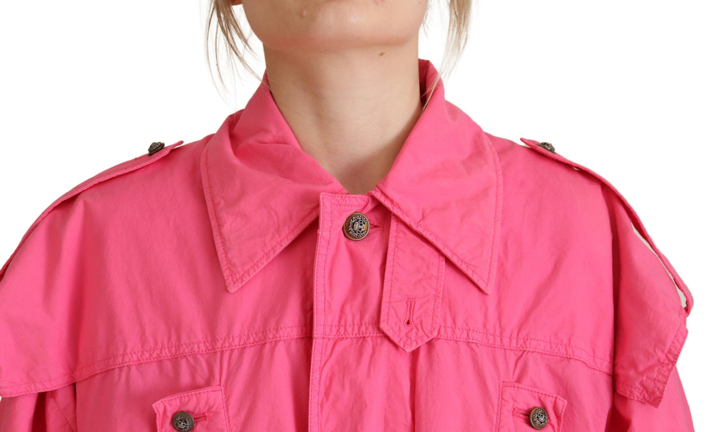 Rosa lange Windjacke aus Baumwolle mit Kragen