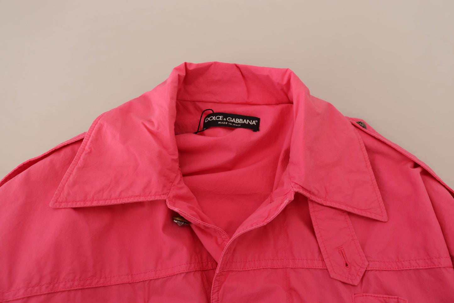 Rosa lange Windjacke aus Baumwolle mit Kragen