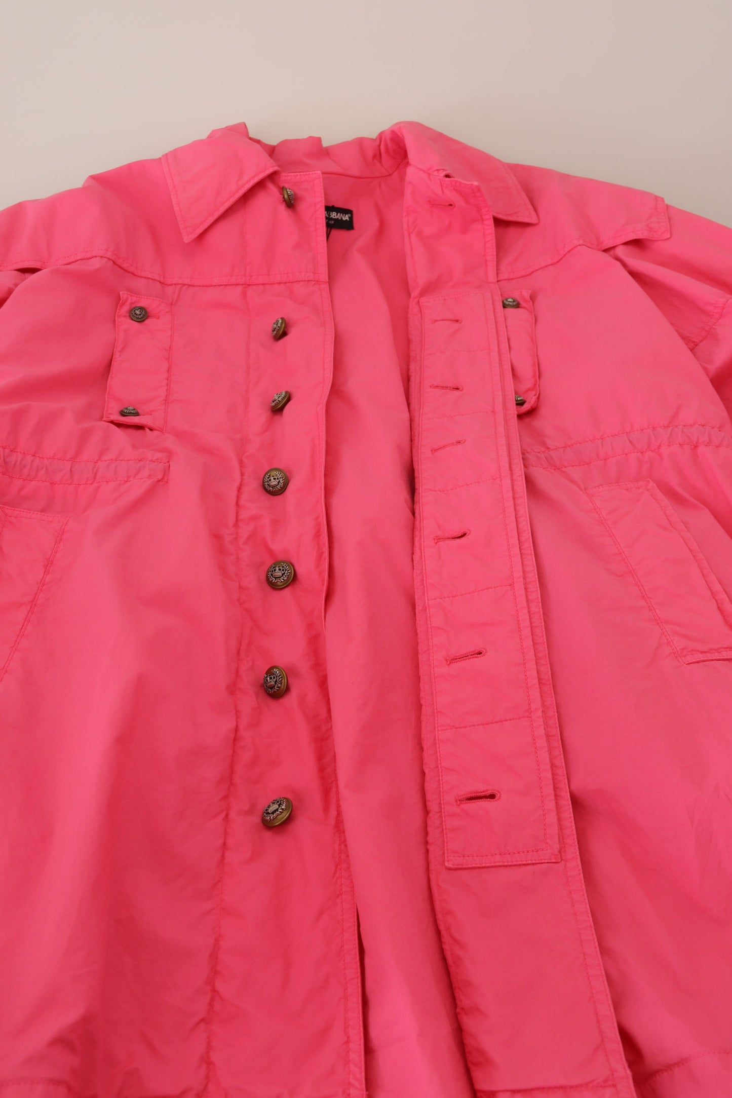Rosa lange Windjacke aus Baumwolle mit Kragen