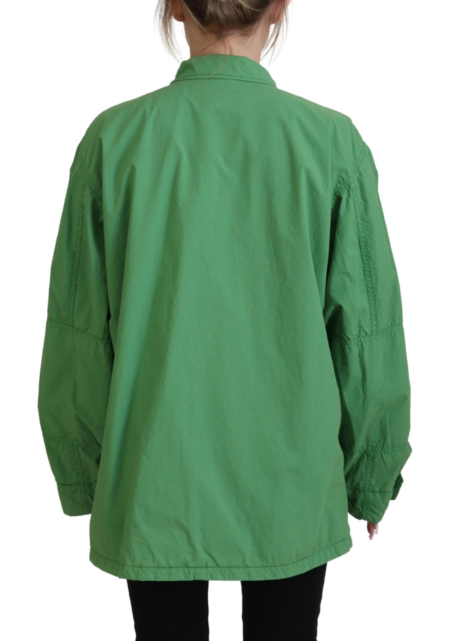 Grüne Windbreaker-Baumwolljacke mit Kragen