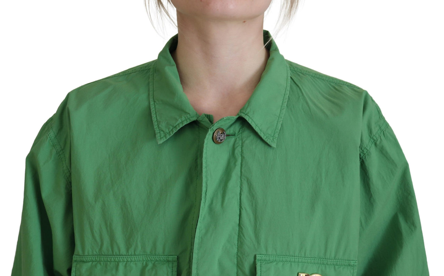 Grüne Windbreaker-Baumwolljacke mit Kragen