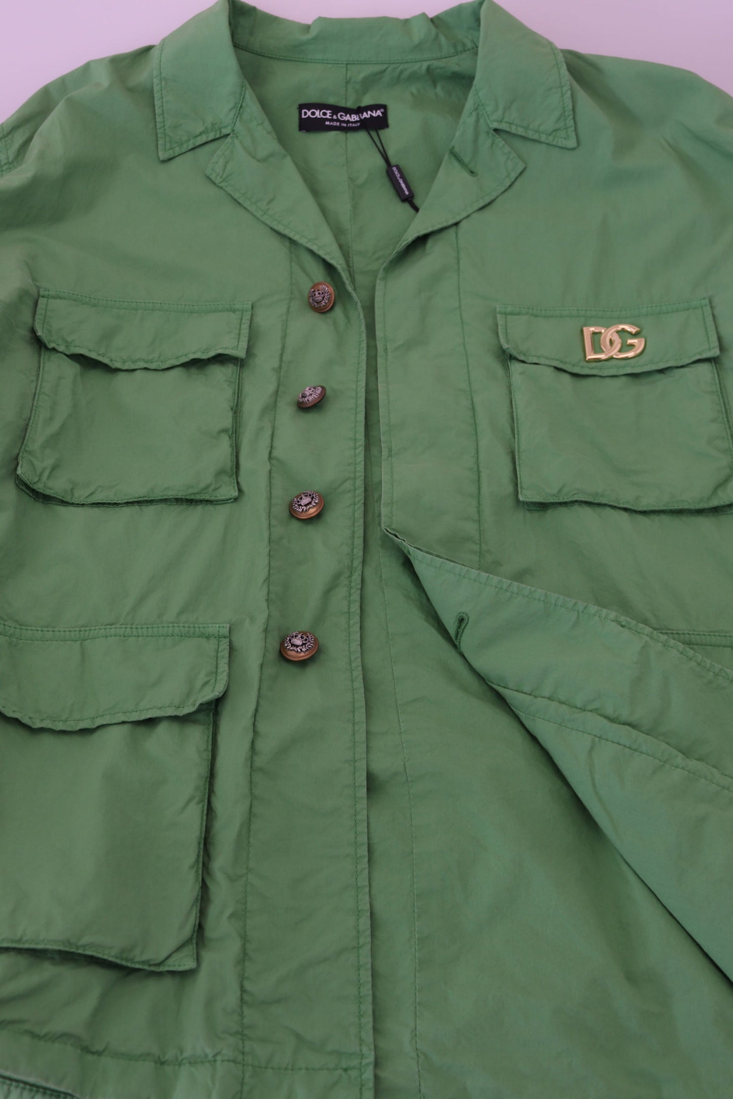 Grüne Windbreaker-Baumwolljacke mit Kragen