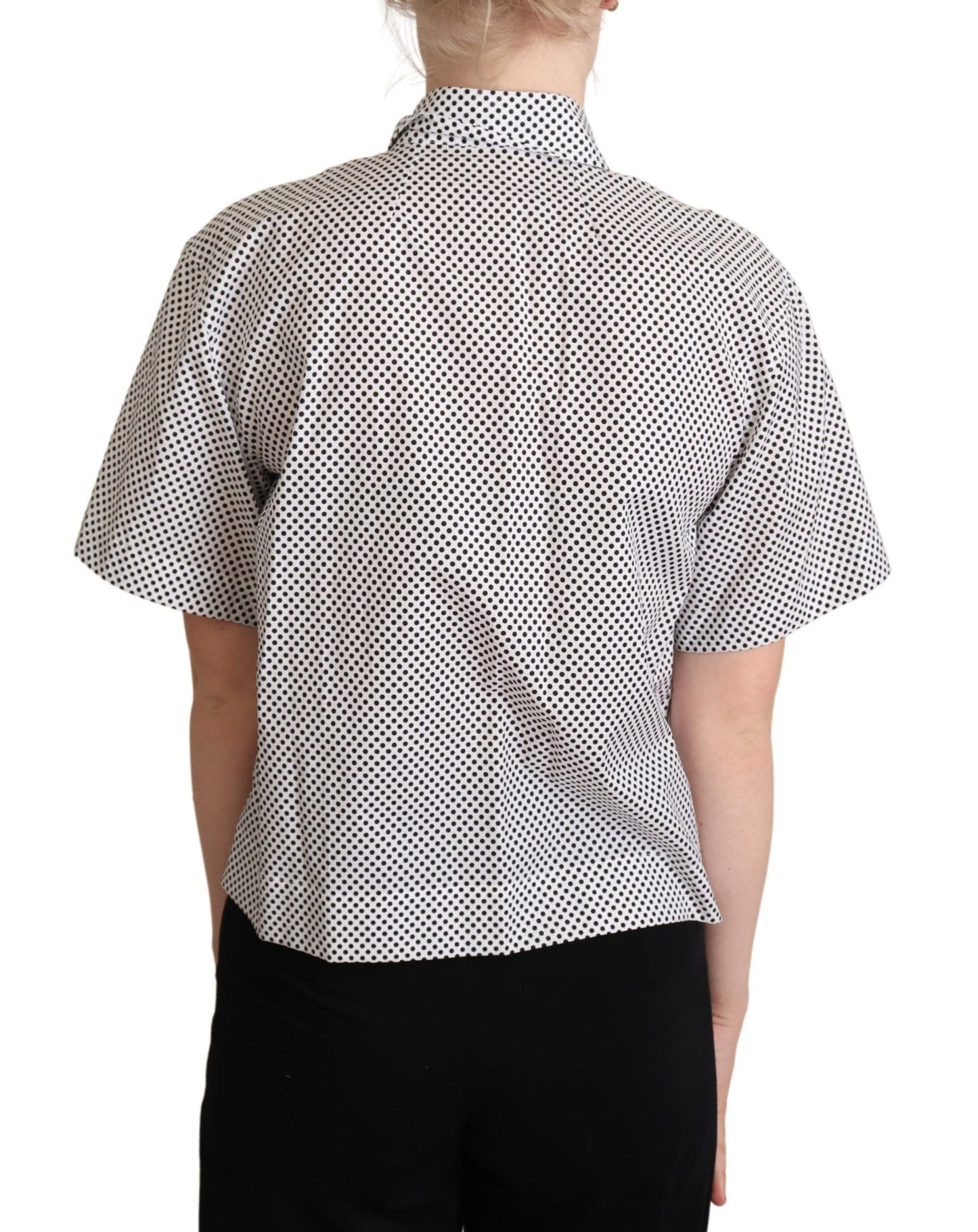 Schwarzes Polka Dot Hemd mit Kragen Weiß