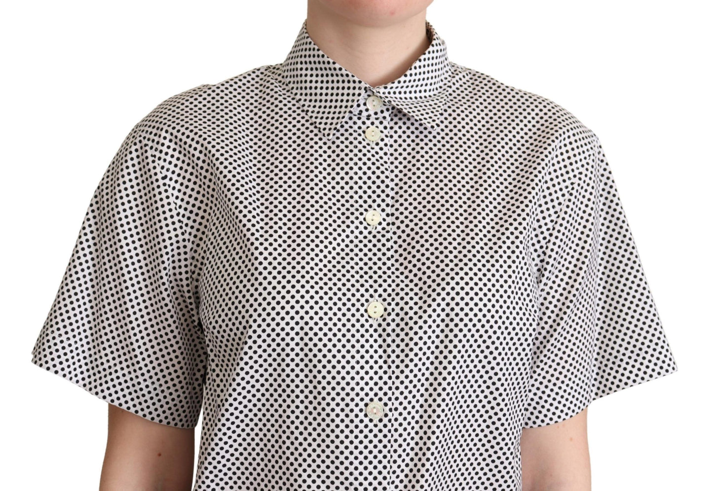 Schwarzes Polka Dot Hemd mit Kragen Weiß