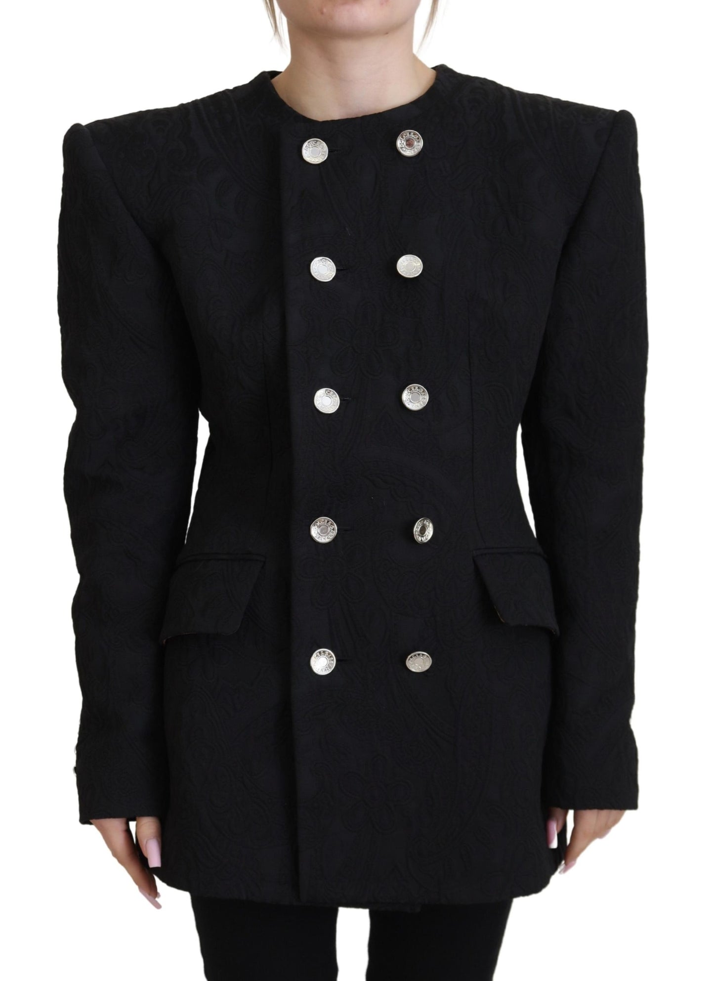 Schwarzer doppelreihiger Mantel Polyesterjacke