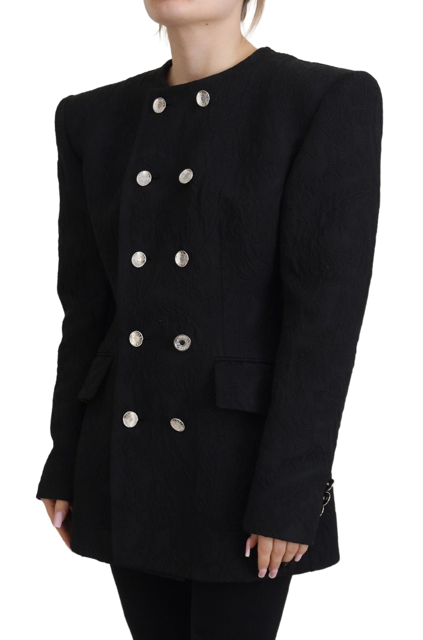 Schwarzer doppelreihiger Mantel Polyesterjacke